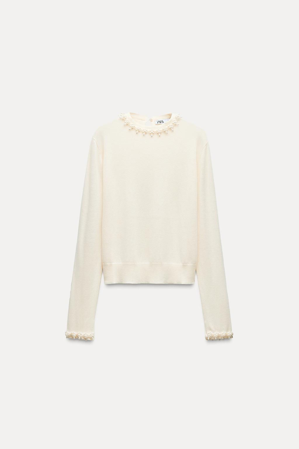 PLAIN KNIT SWEATER WITH FAUX PEARLS - Zara фото 4