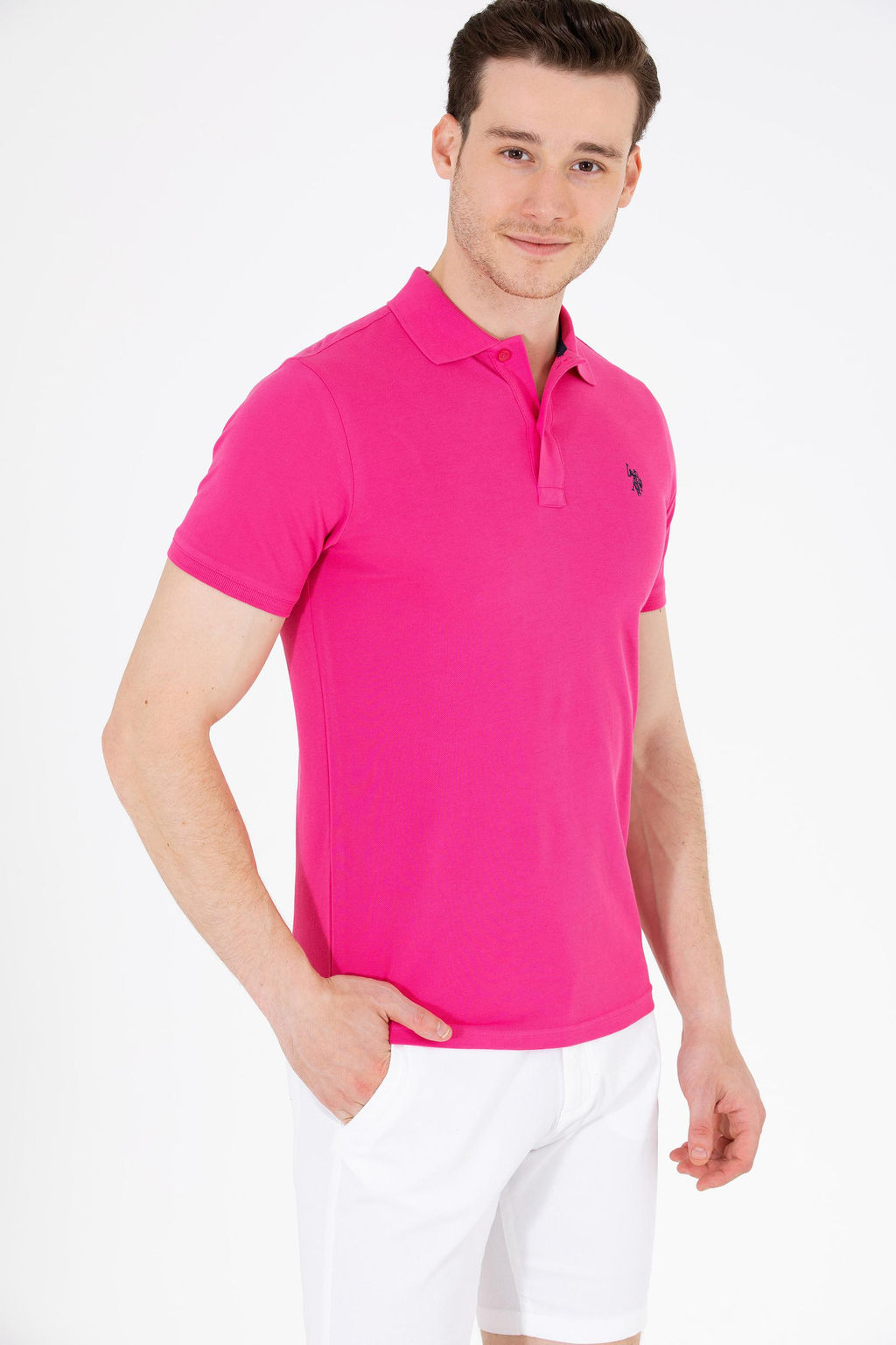 U. S. Polo Assn Мужская базовая футболка с воротником-поло цвета фуксии - U.s. polo assn фото 3