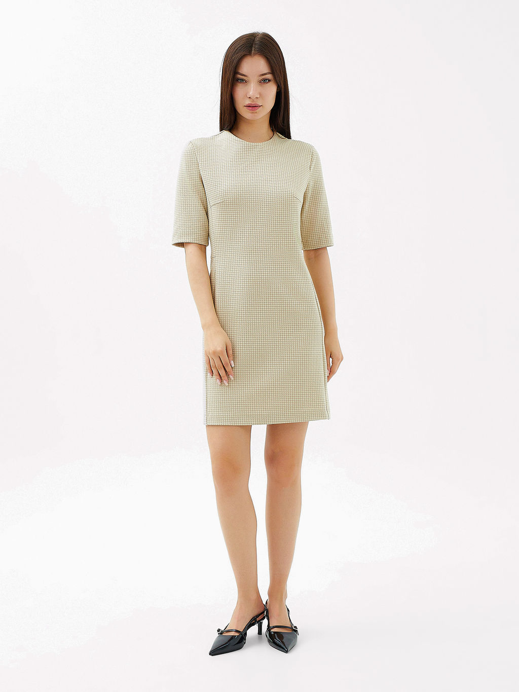 Платье женское коричневое с паттерном лапка кофейная лапка 152548 - Mark formelle фото 2