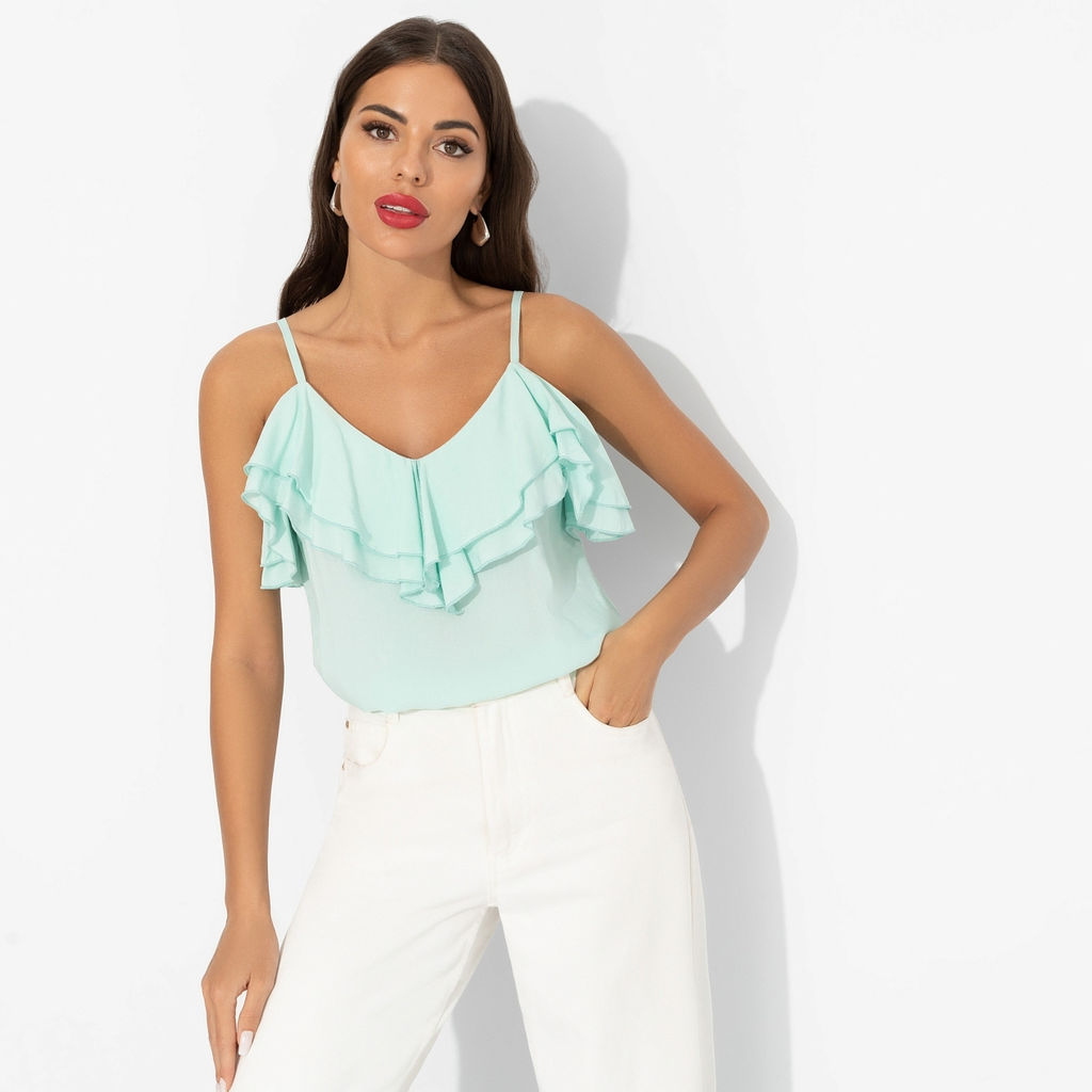 Топ из вискозы с воланами, Смотри не засмотрись (мятный)