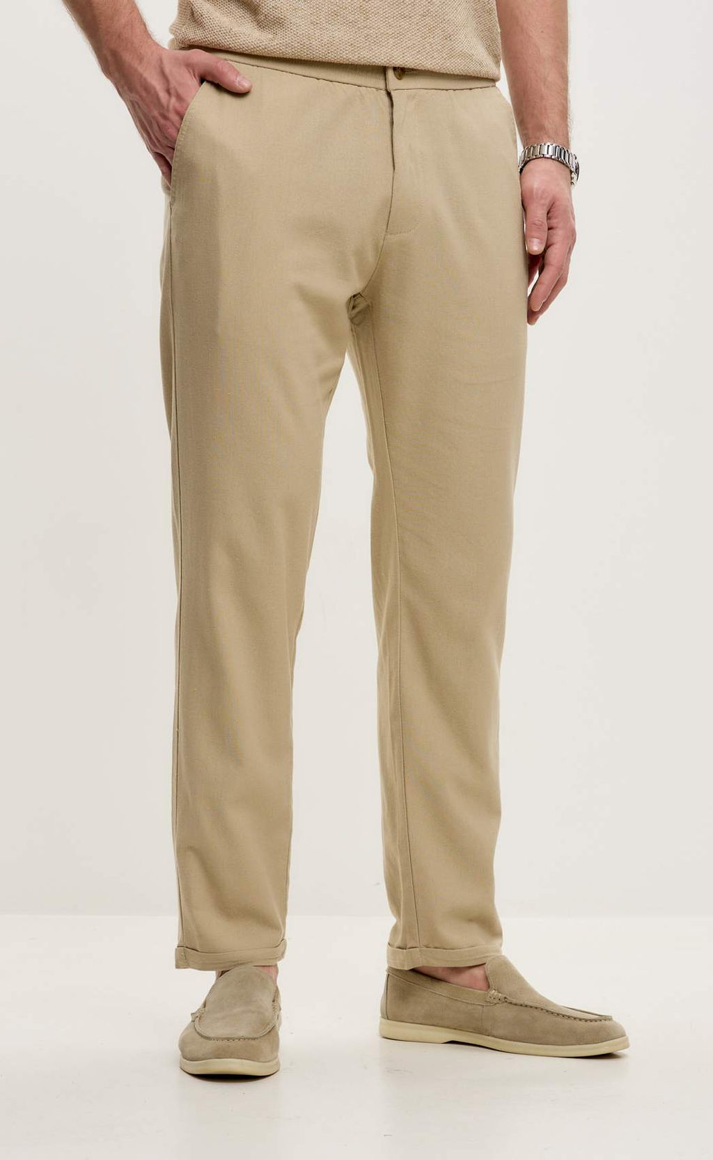 Брюки лен F211-0871 beige