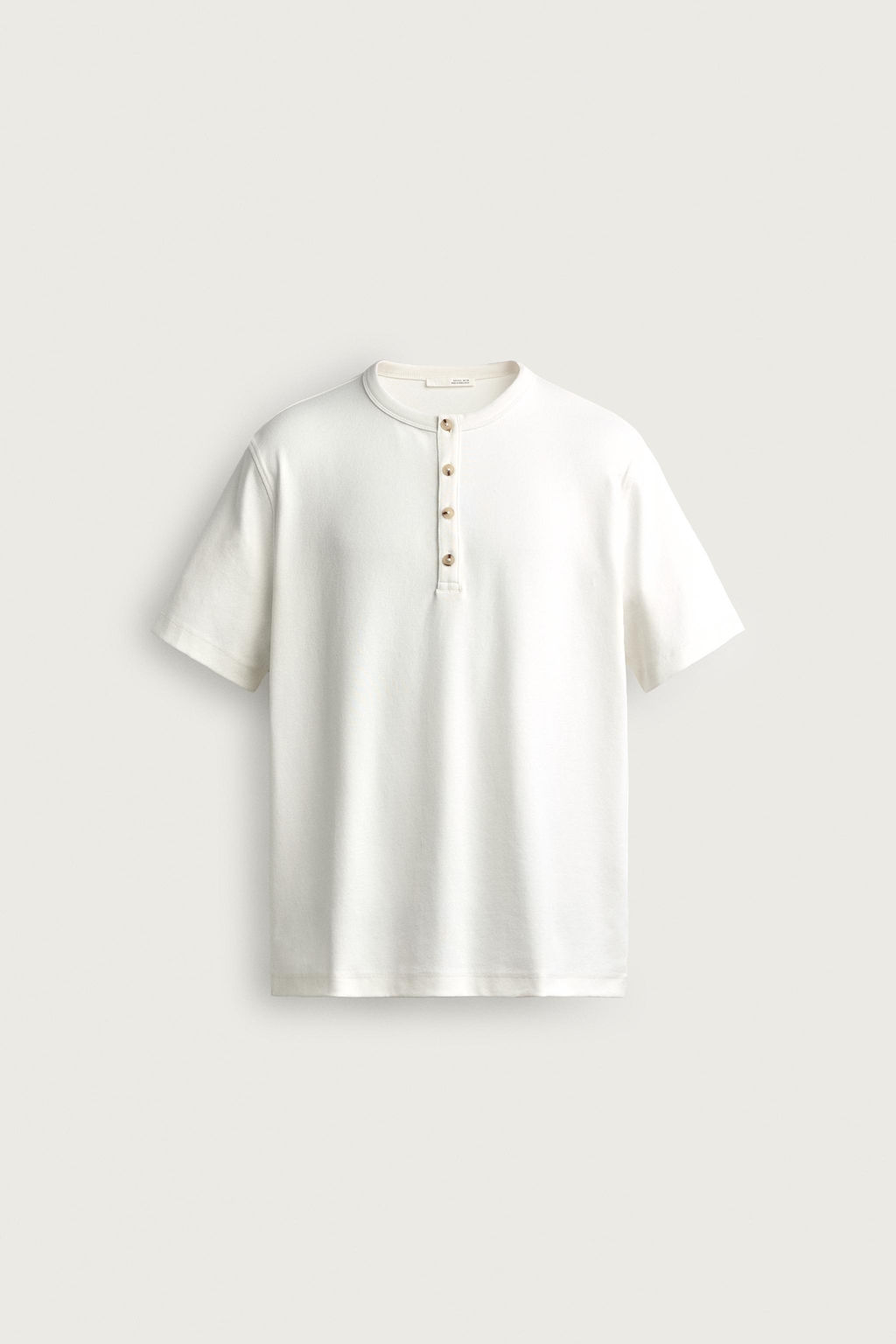 CAMISETA REGULAR FIT CUELLO PANADERO / Blanco roto - Zara фото 7