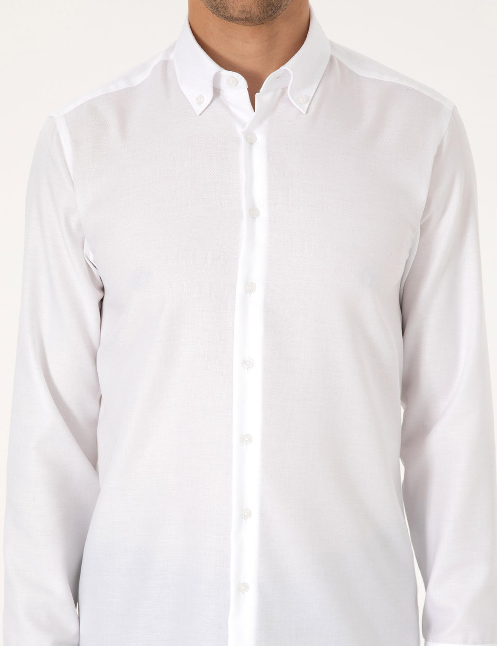 Beyaz Non Iron Slim Fit Uzun Kollu Basic G_mlek