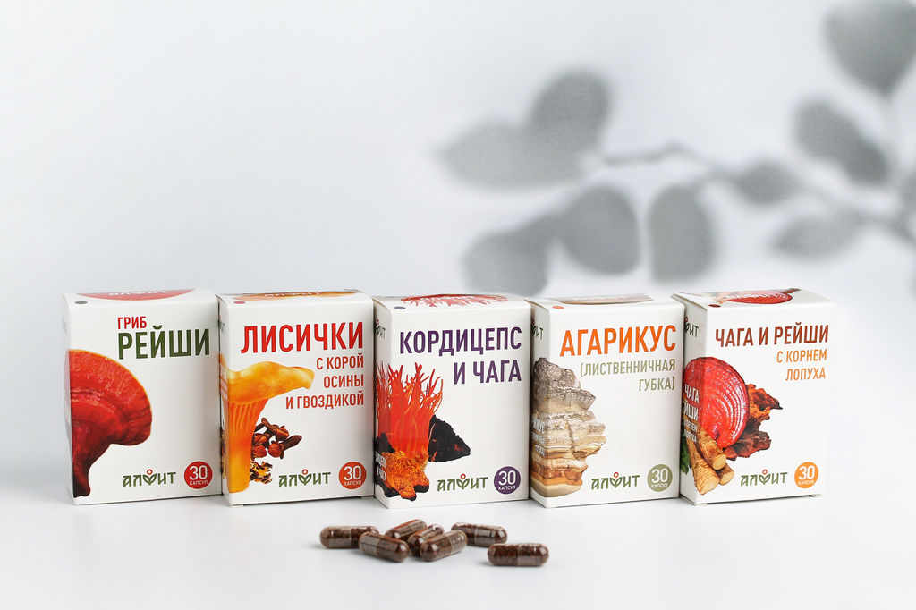 Грибная серия БАД "Агарикус", 30 капс. по 470 мг Алфит 7555
