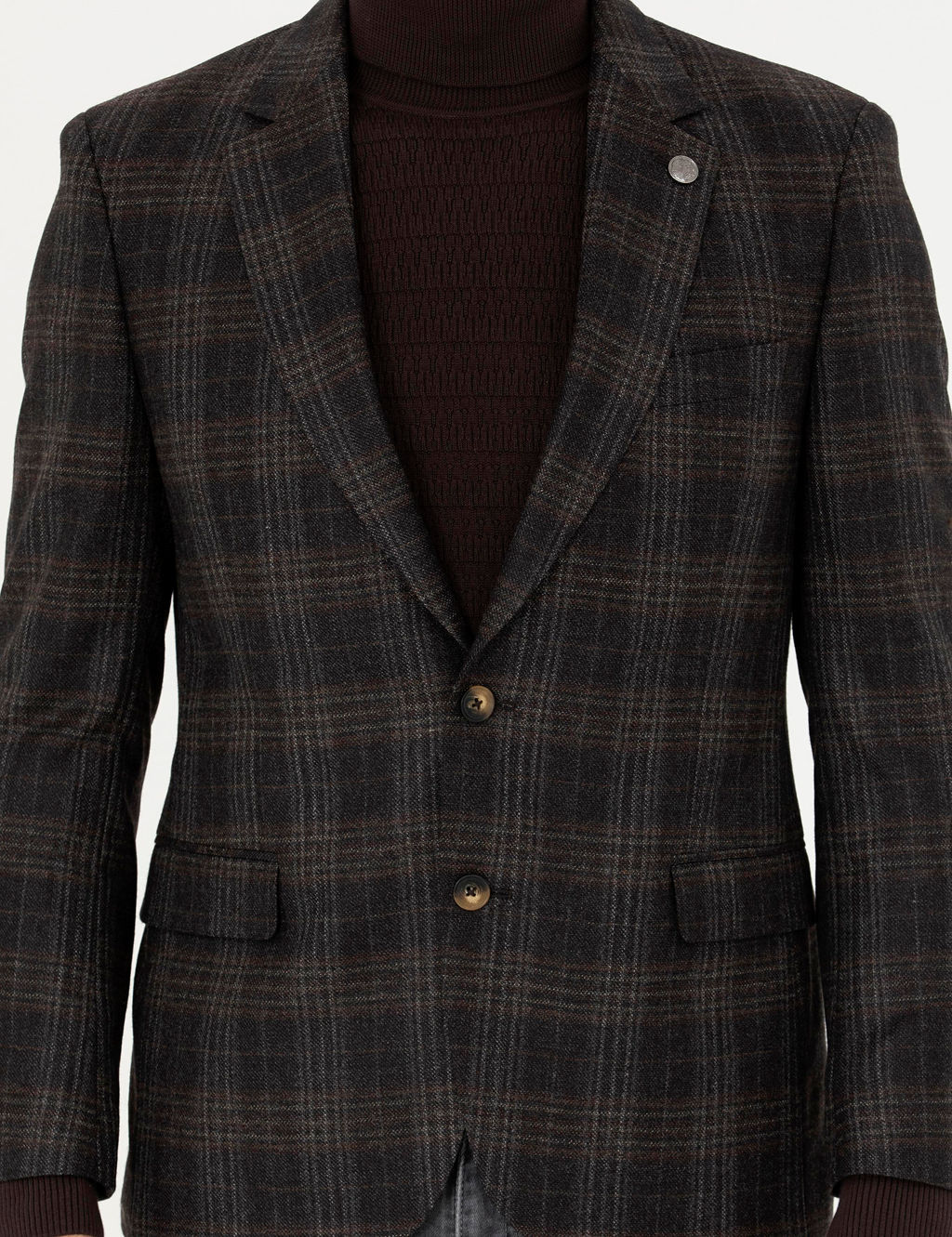 Kahverengi Slim Fit Y_n Ekose Ceket