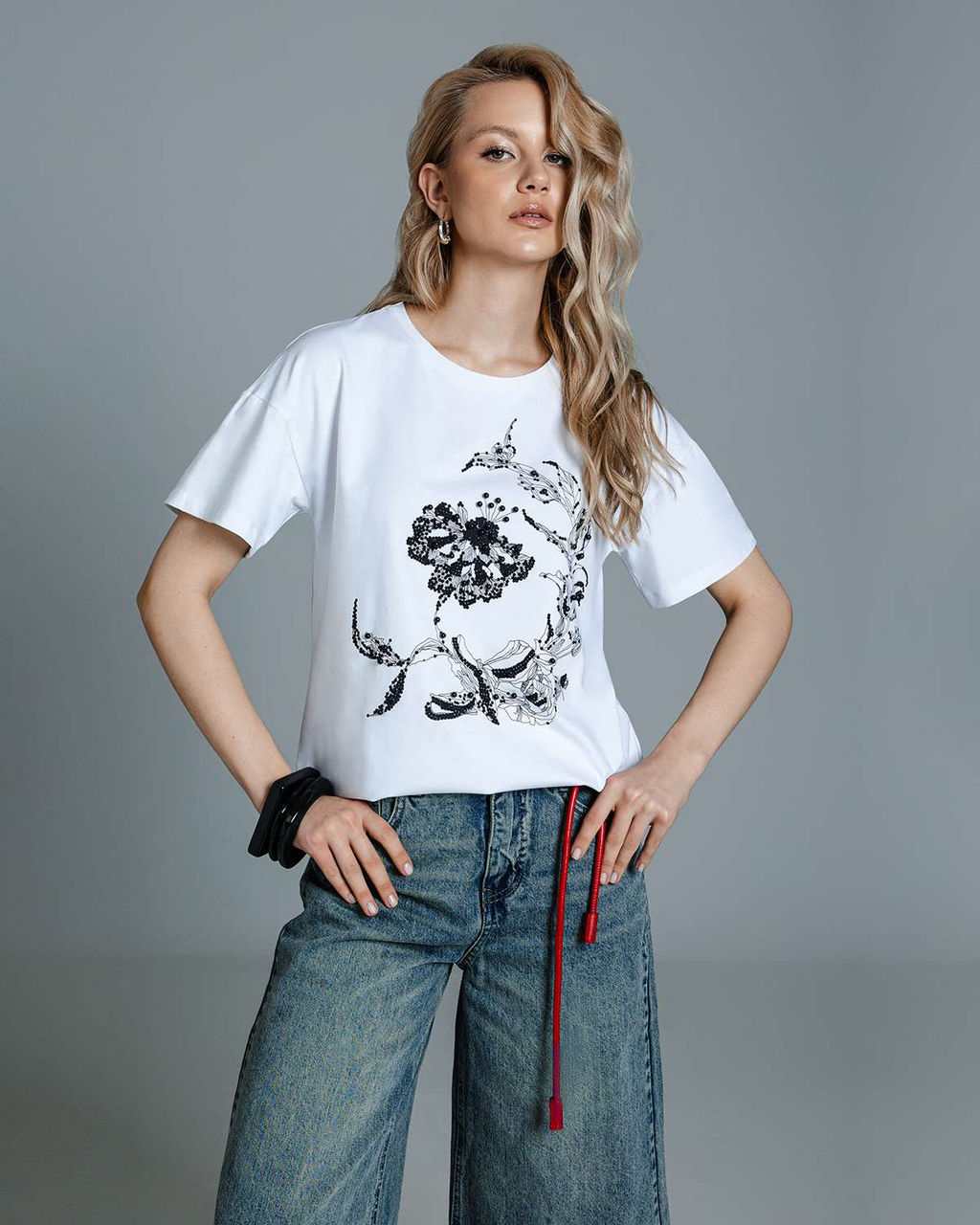 Футболка с принтом и бусинами FD015 - Sahar art lab фото 7