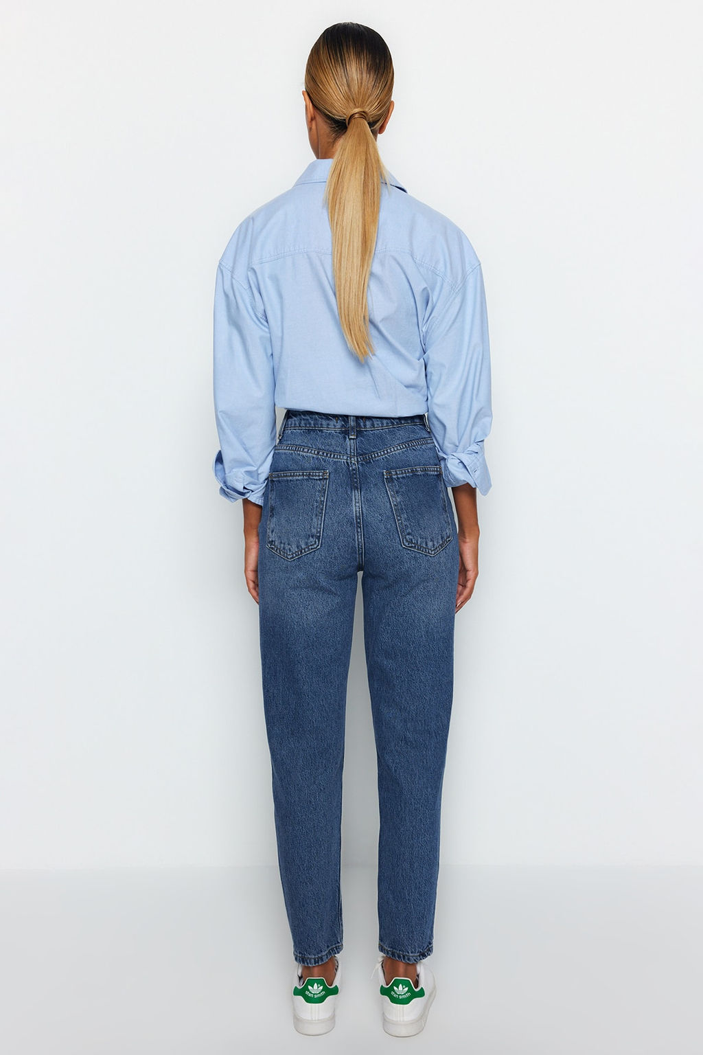 Koyu Mavi Yuksek Bel Mom %100 Pamuk Non-Stretch Jeans TWOAW24JE00076