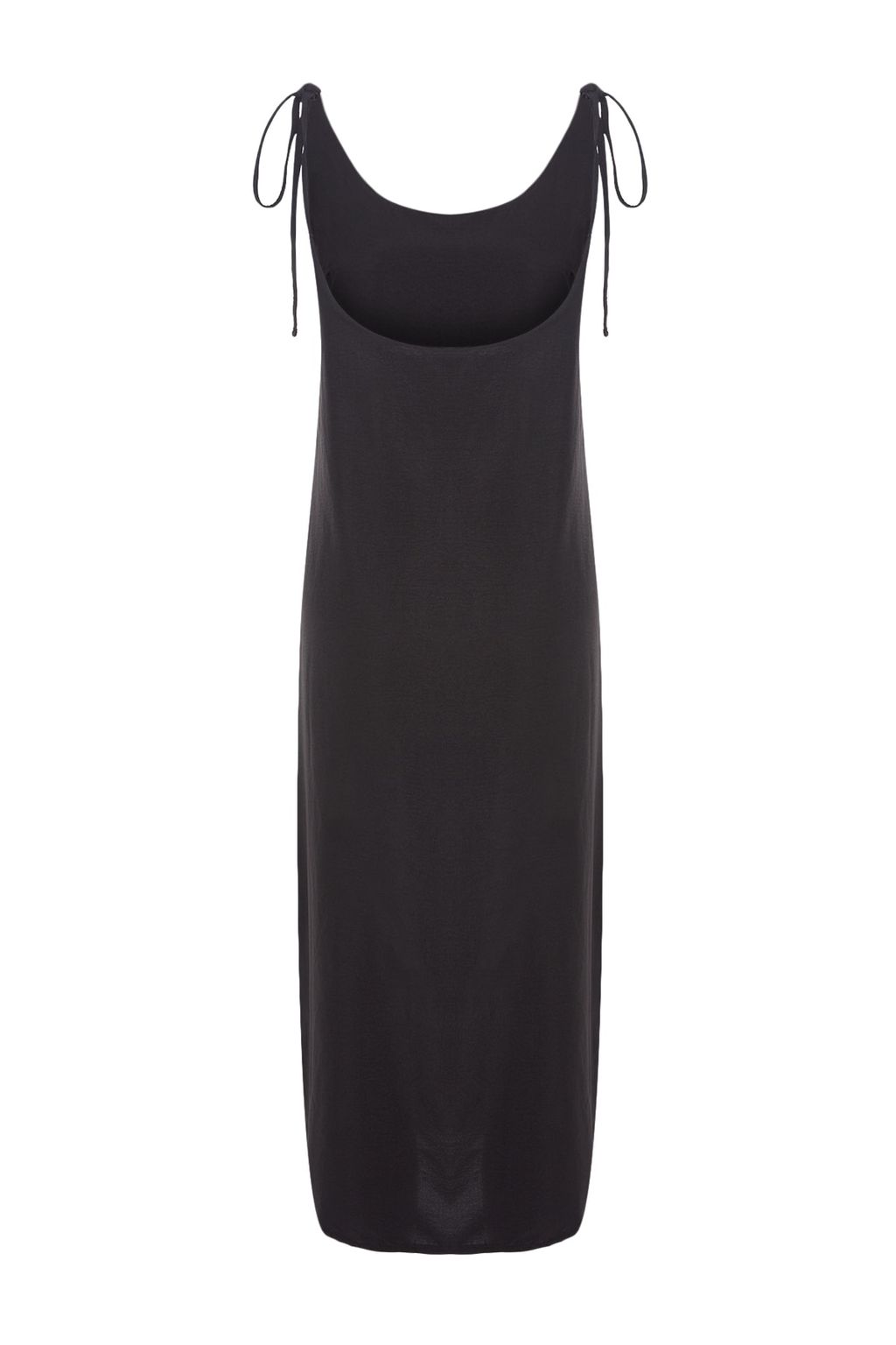 Siyah Duz Kesim Y?rtmacl? Ask?l? Midi Dokuma Elbise TWOSS23EL00413