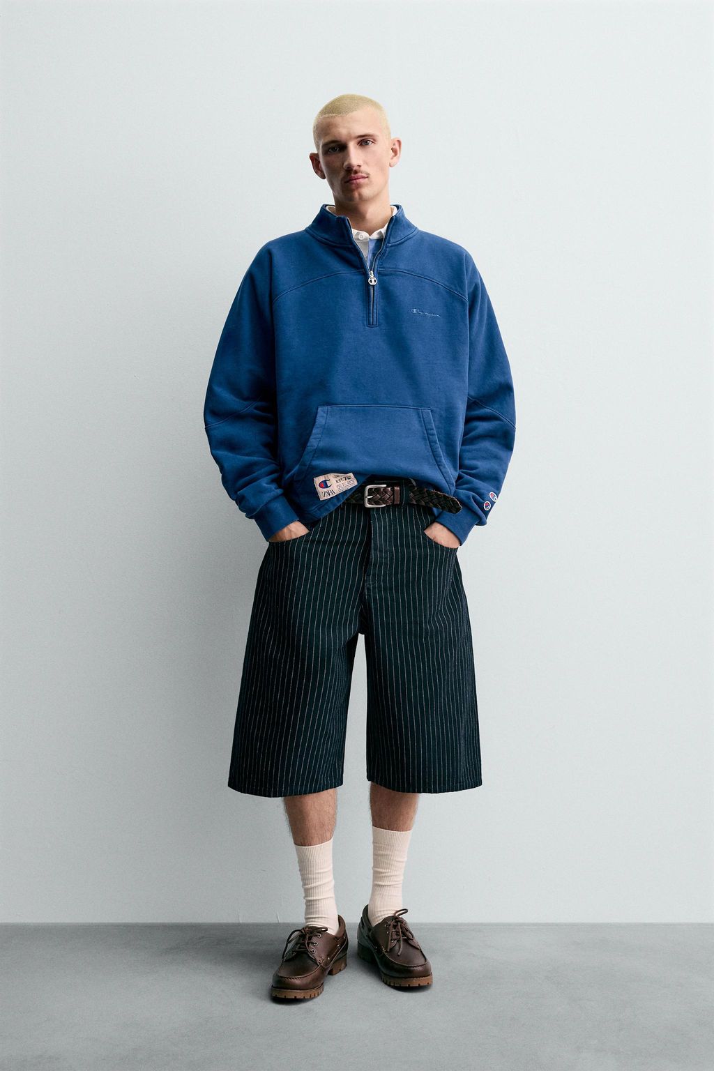 CHAMPION ® X ZARA STRIPED BAGGY FIT BERMUDA SHORTS  фото 6