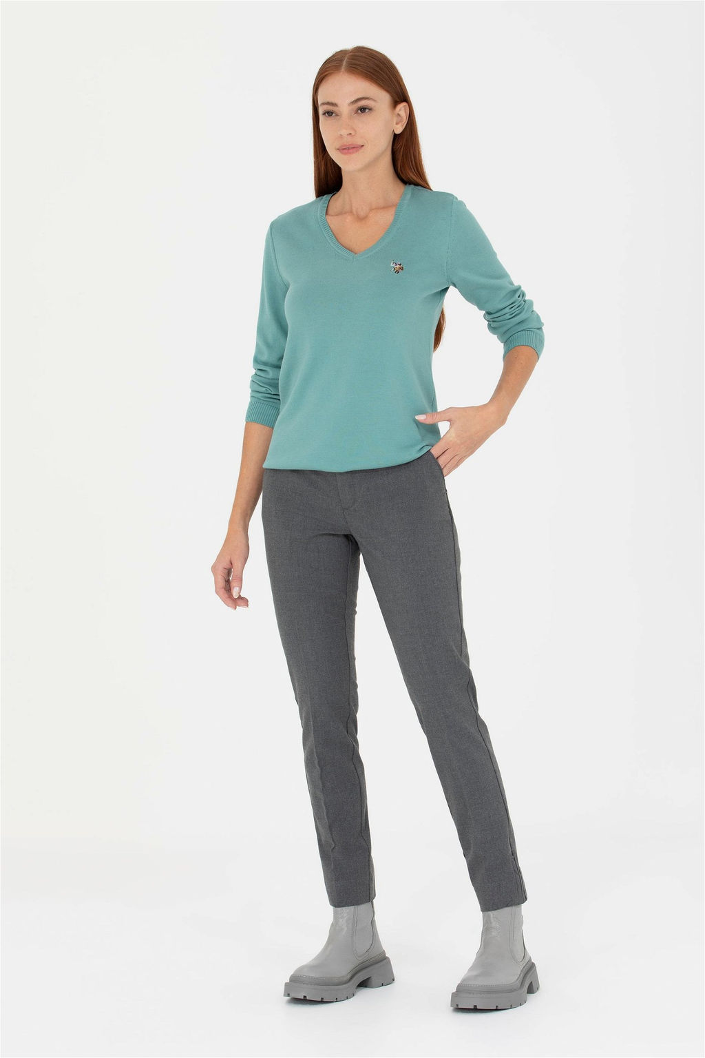 Женский мятный базовый свитер с v-образным вырезом Неожиданная скидка в корзине - U.s. polo assn фото 4