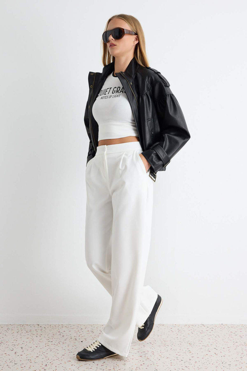 Beyaz Wide Leg/Geni_ Pa_a Dokuma Pantolon TWOAW22PL0139 - Trendyolmilla фото 2