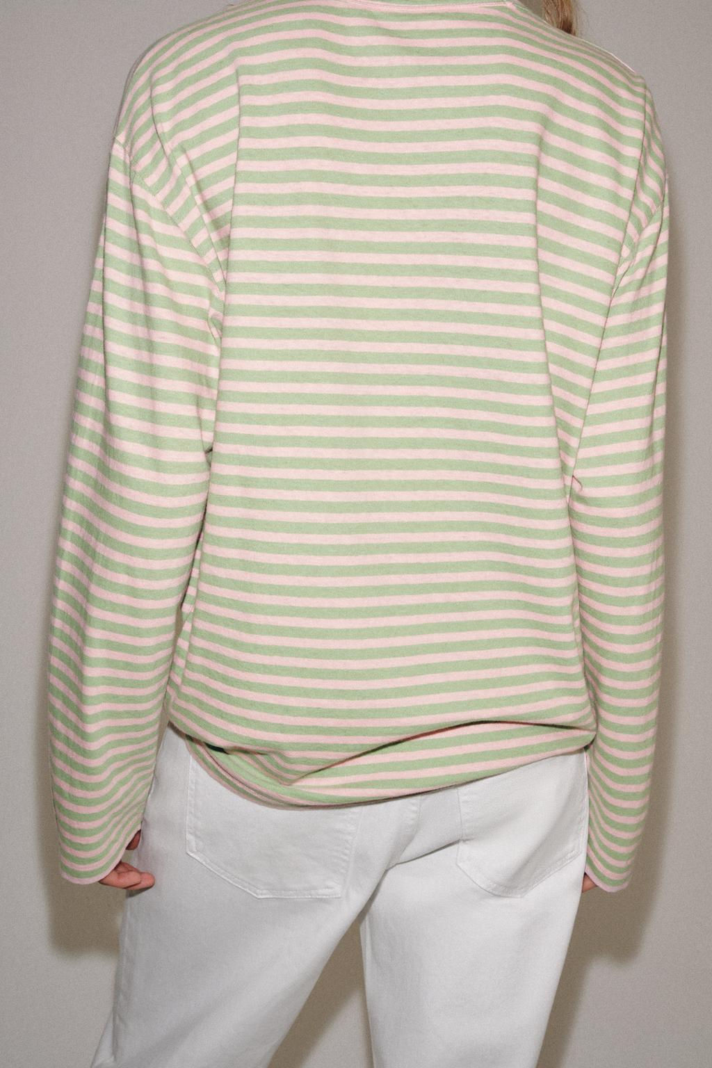 CAMISETA ALGOD?N Y LINO RAYAS / Rosa pastel - Zara фото 29
