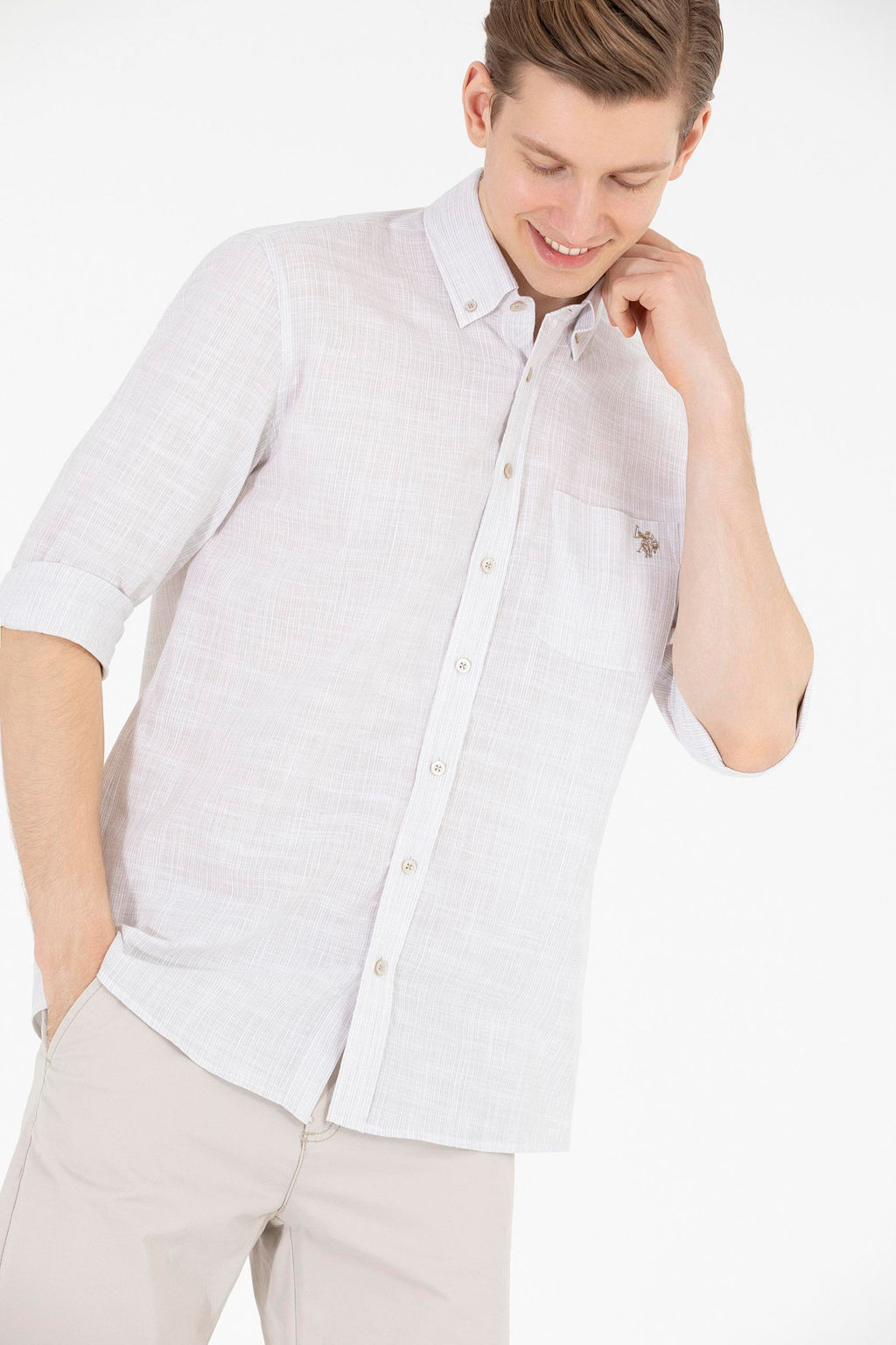 U. S. Polo Assn Мужская рубашка с длинным рукавом Stone - U.s. polo assn фото 17