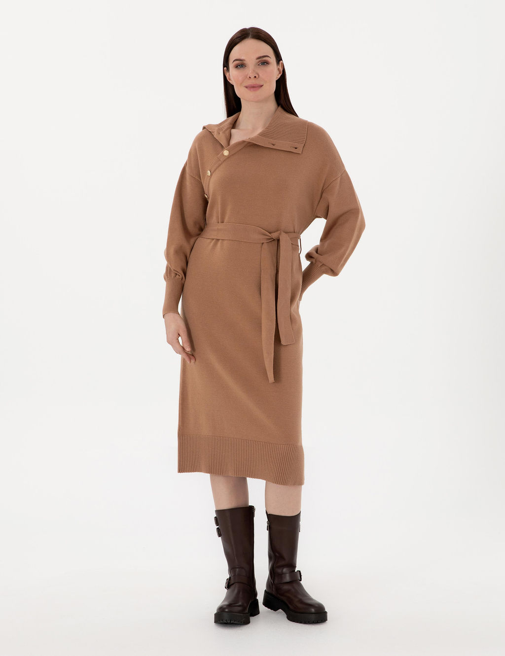 Camel Comfort Fit Triko Elbise