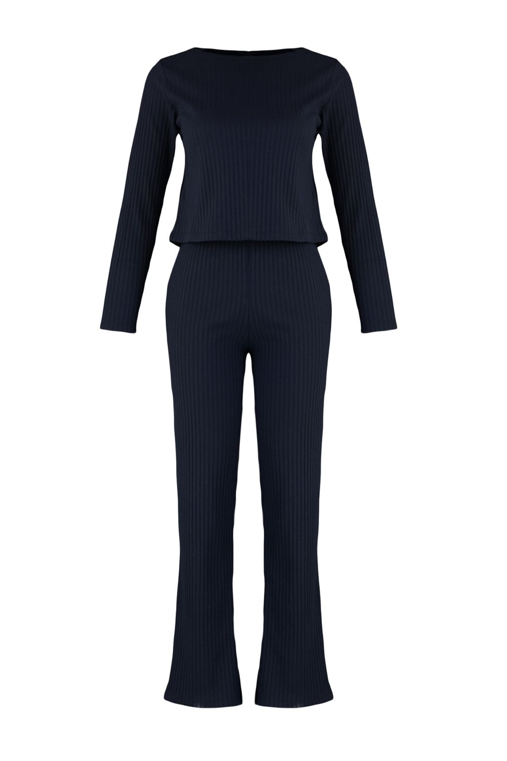 Lacivert Slogan Lastik Detayl? Fitilli Orme Pijama Tak?m? THMAW21PT0269