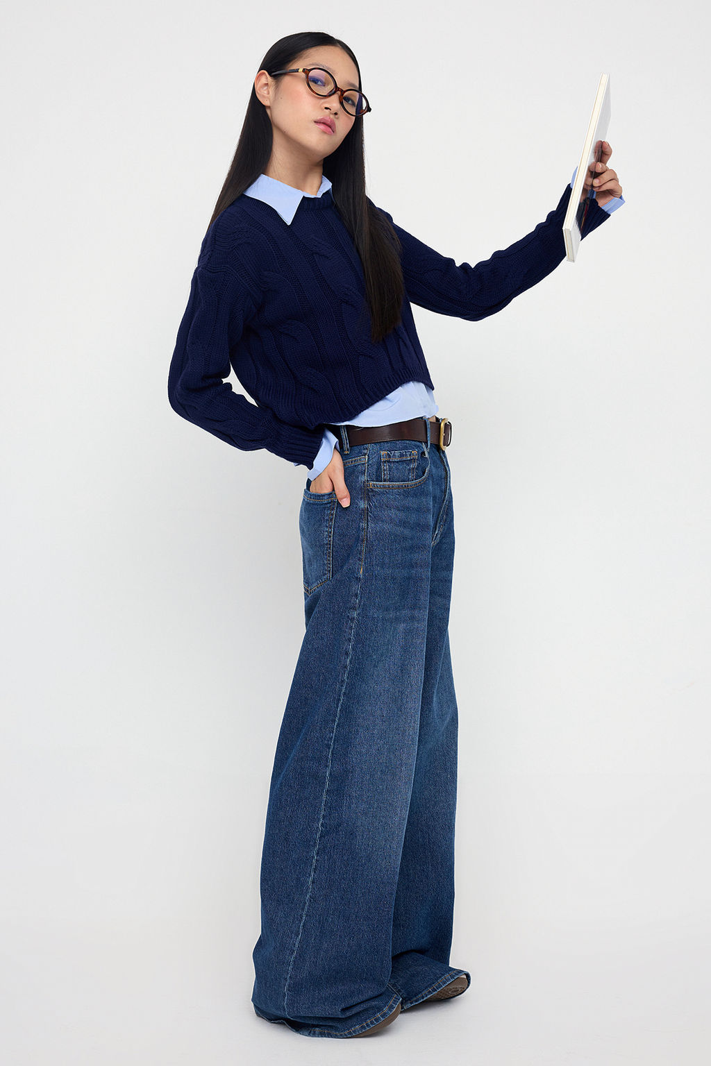 Teen Lacivert Kombine Crop Triko Kazak TWOAW26KZ00047 - Trendyolmilla фото 2