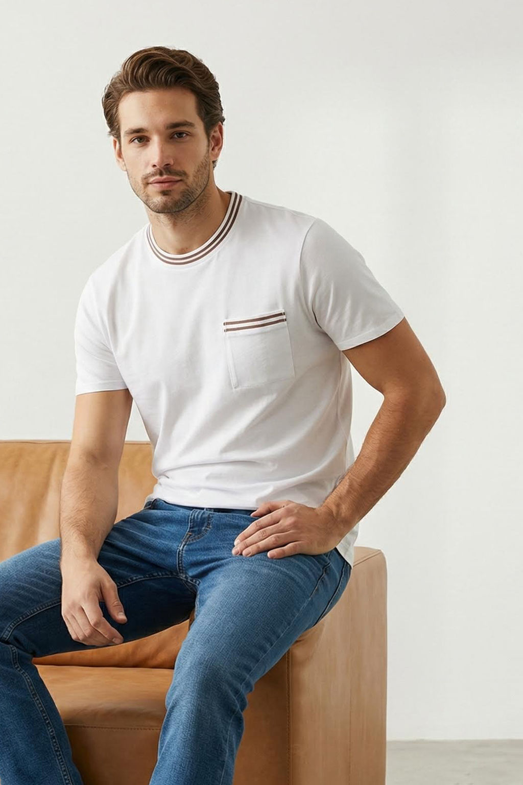 TRENDYOL MAN Lacivert Regular/Normal Kesim Cep ve Triko Bant Detayl? %100 Pamuk Basic Tok T-shirt TMNSS25TS00035 - Trendyolmilla фото 5