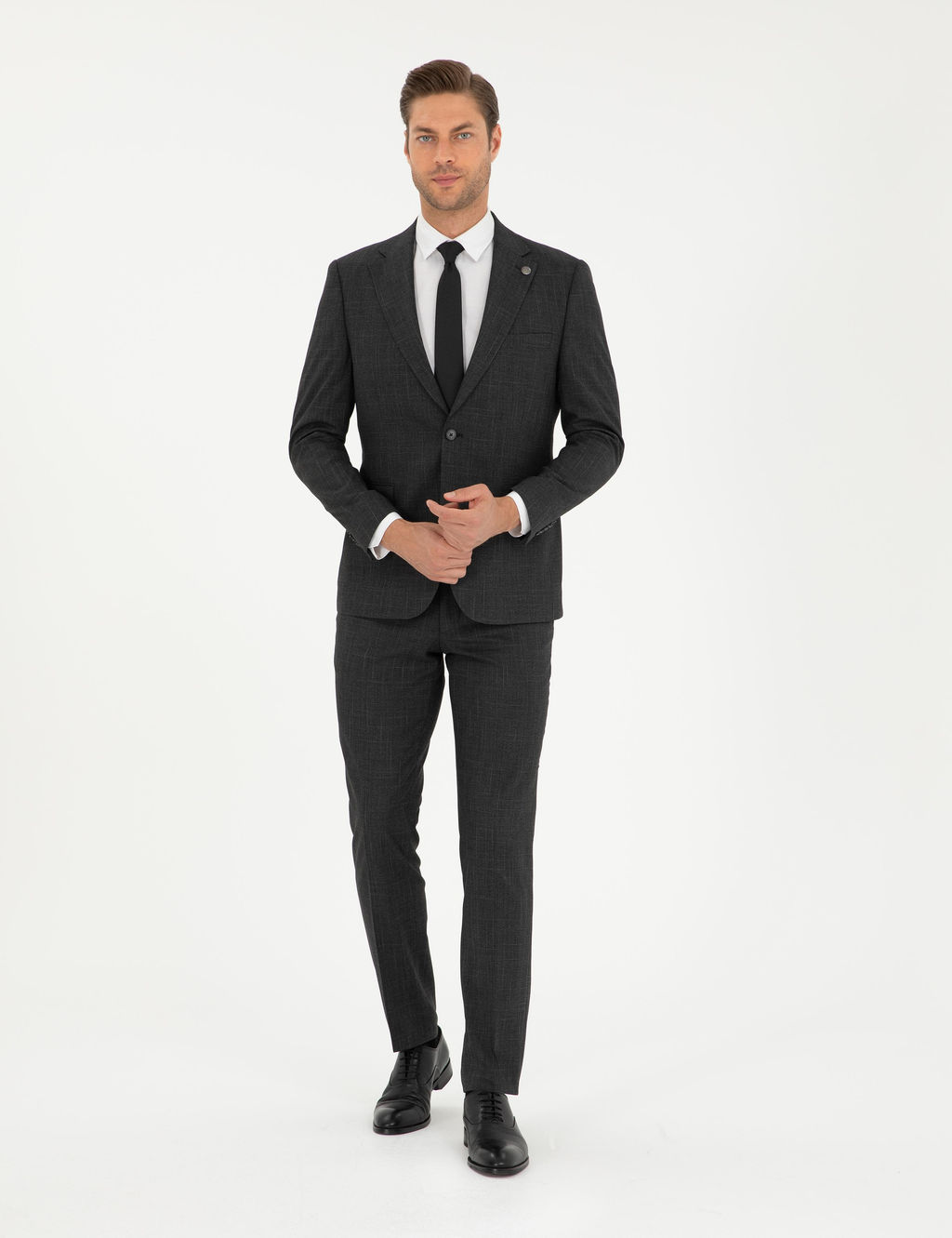 Antrasit Slim Fit Tak_m Elbise