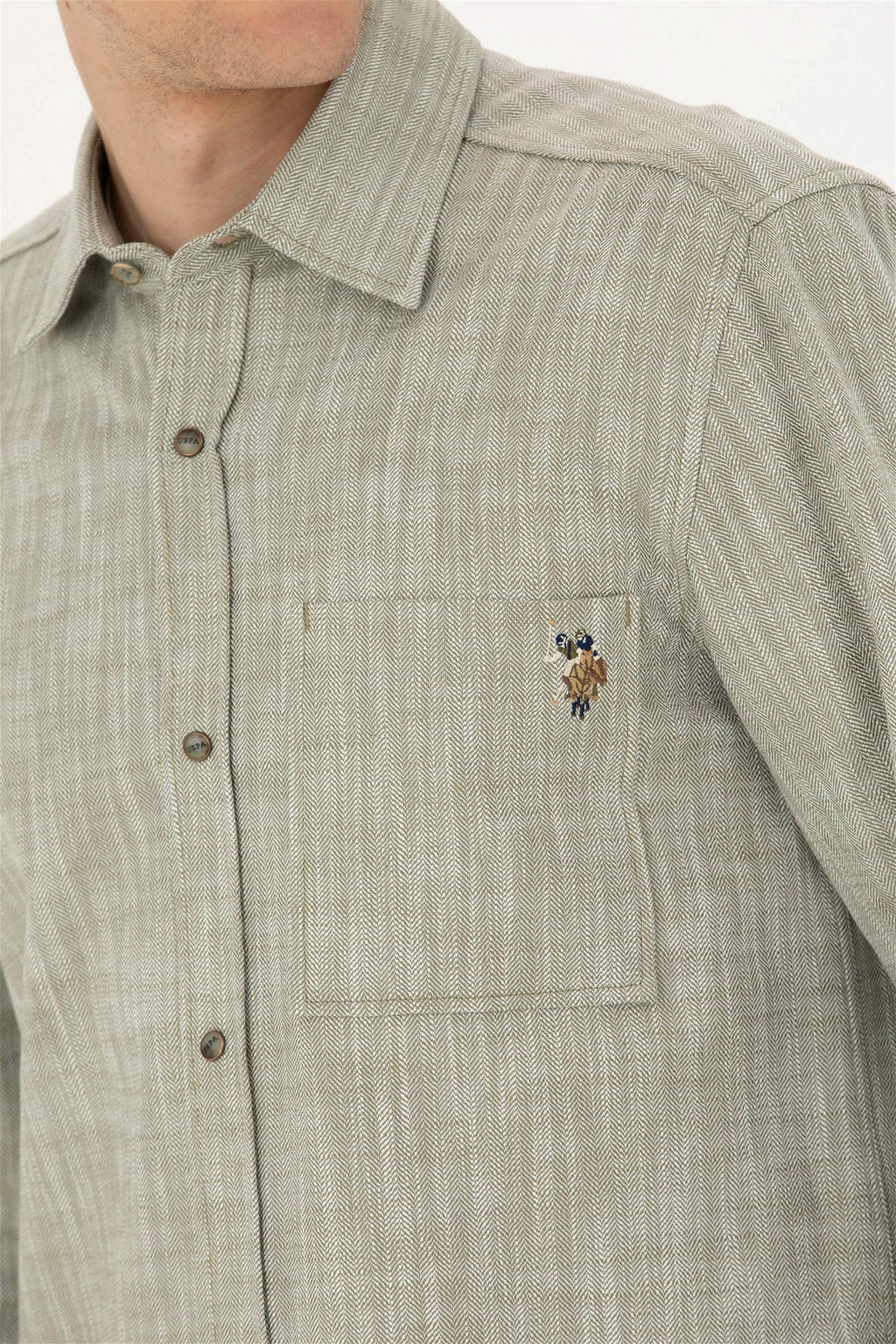 Мужская рубашка цвета хаки с длинным рукавом - U.s. polo assn фото 7