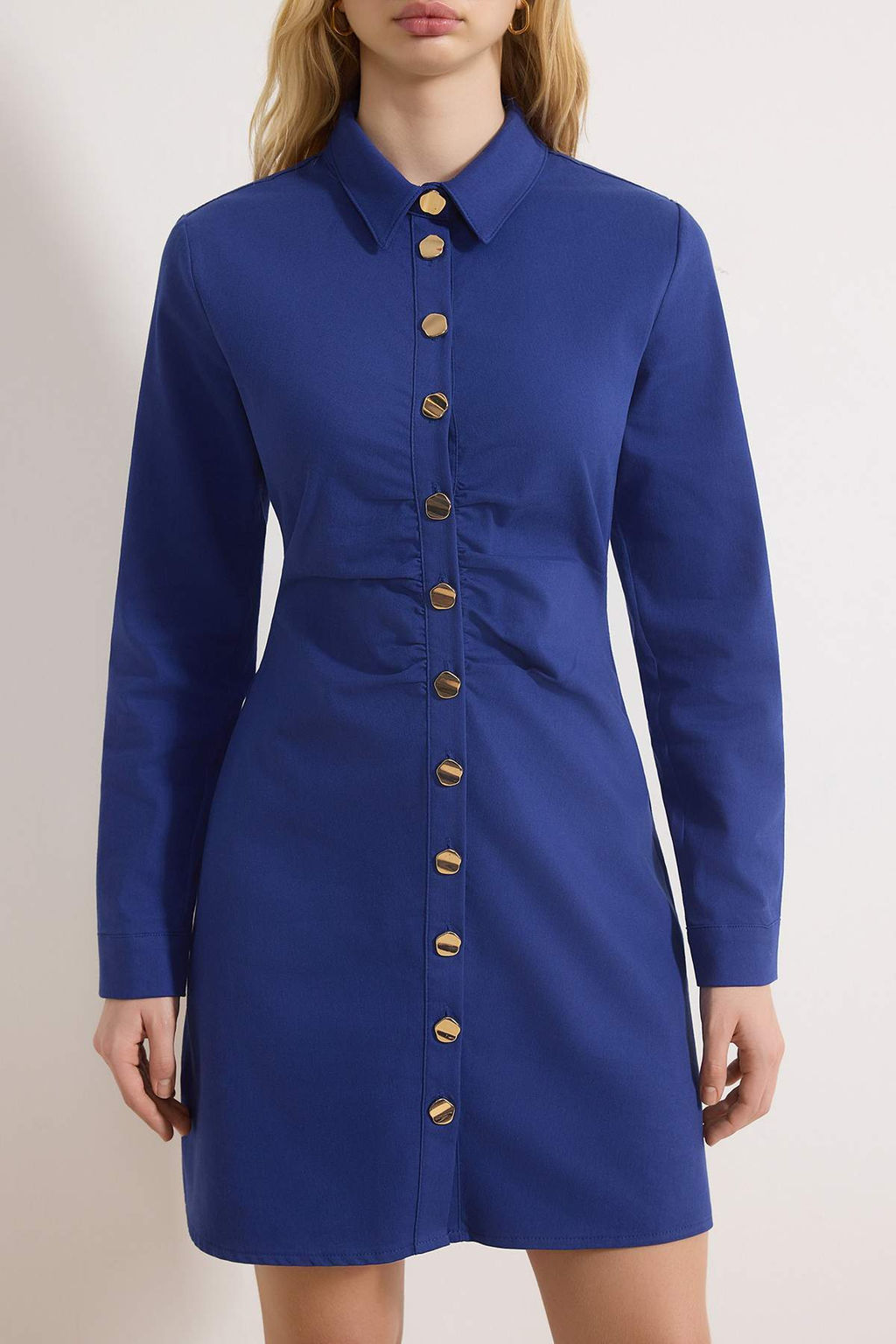 Lacivert Dugmeli Mini Gabardin Dokuma Elbise TWOSS26EL00144