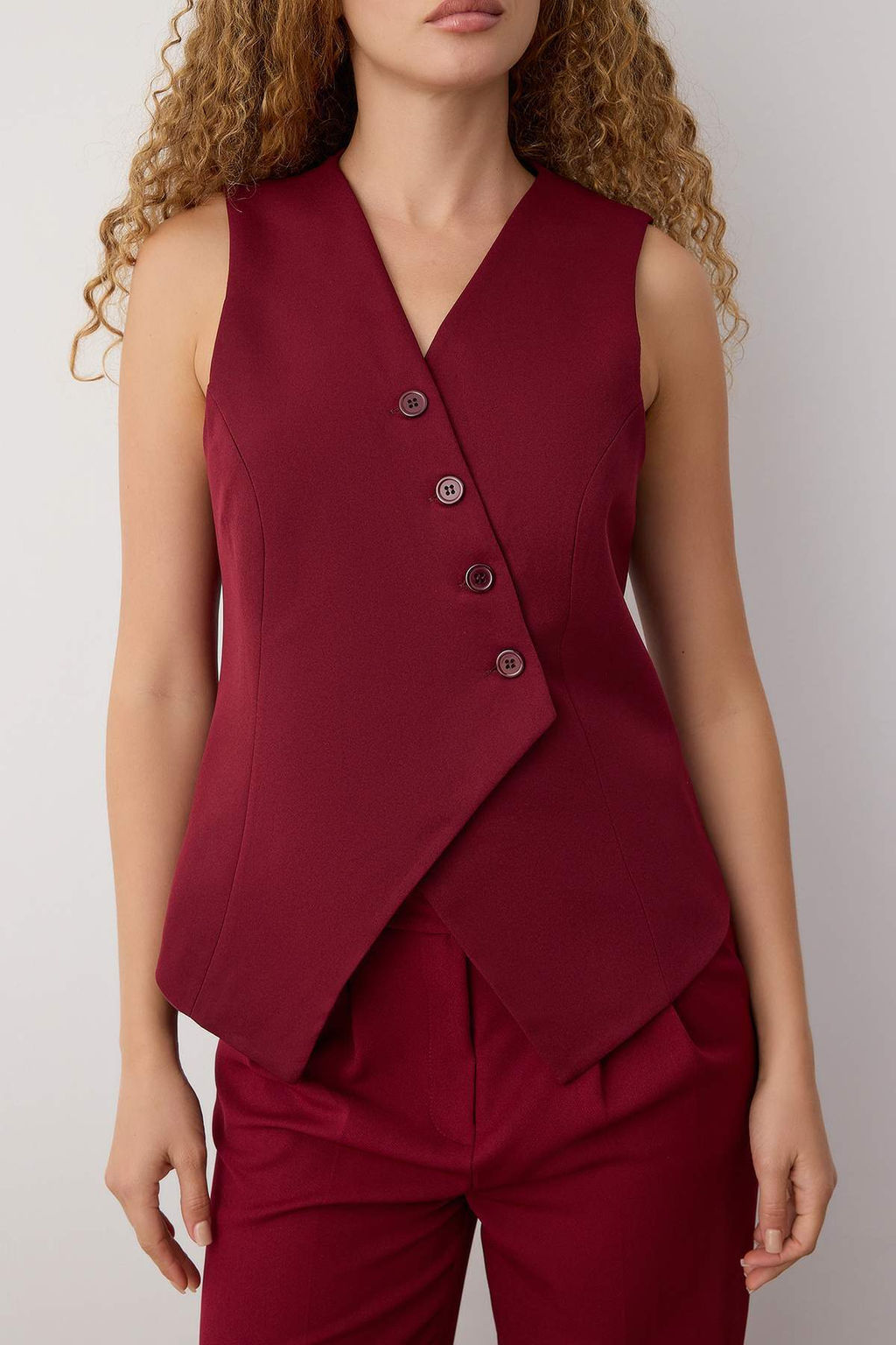 Bordo Regular Dugmeli Dokuma Yelek TWOSS24YE00007
