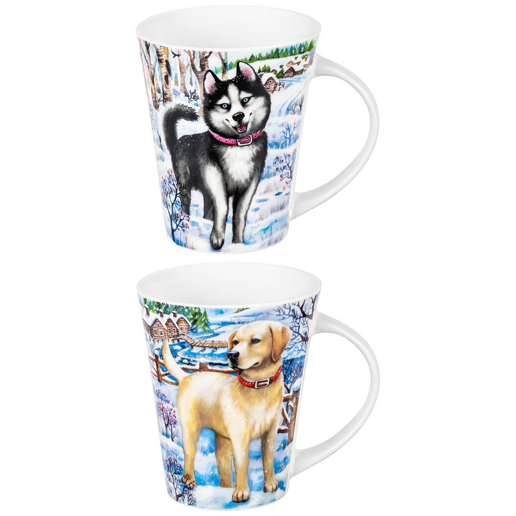 Набор кружек 2 пр. 350 мл 12*9*11 см "Хаски и Лабрадор", фарфор