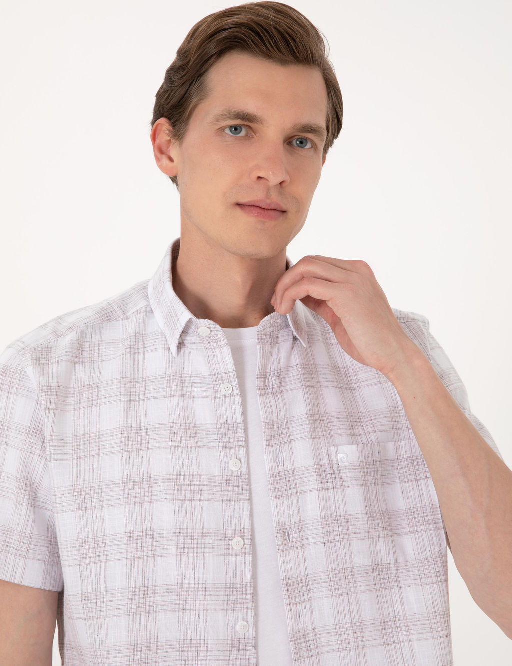 Kahverengi Regular Fit K_sa Kollu Ekose G_mlek - Pierre cardin фото 2