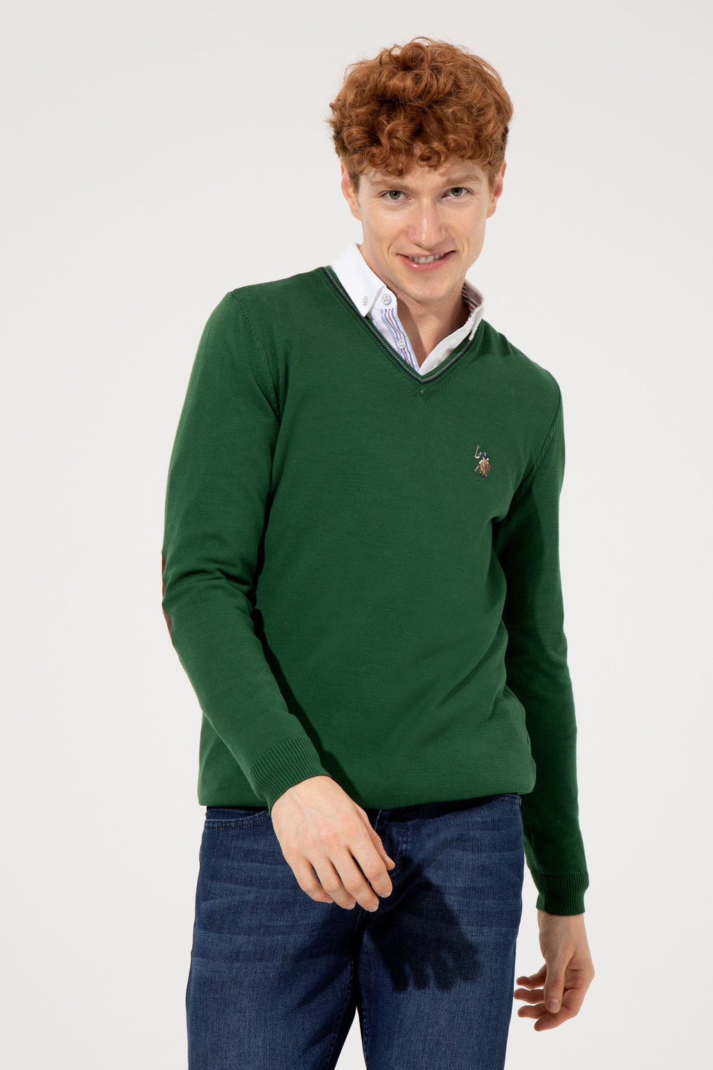 U. S. Polo Assn Мужской зеленый базовый трикотажный свитер с v-образным вырезом - U.s. polo assn фото 14