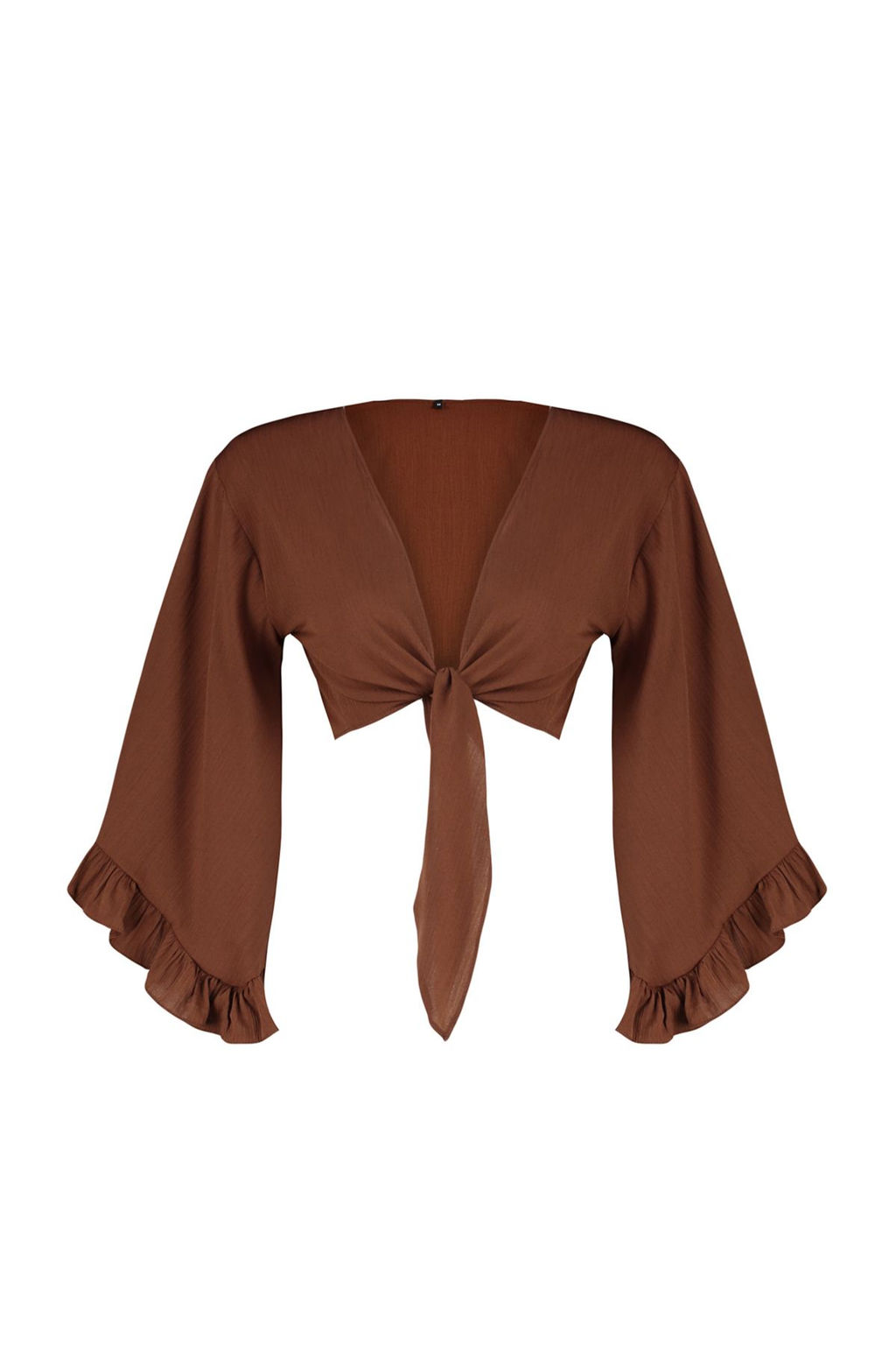 Kahverengi Crop Dokuma Volanl? Plaj Bluz TBESS19BB0095