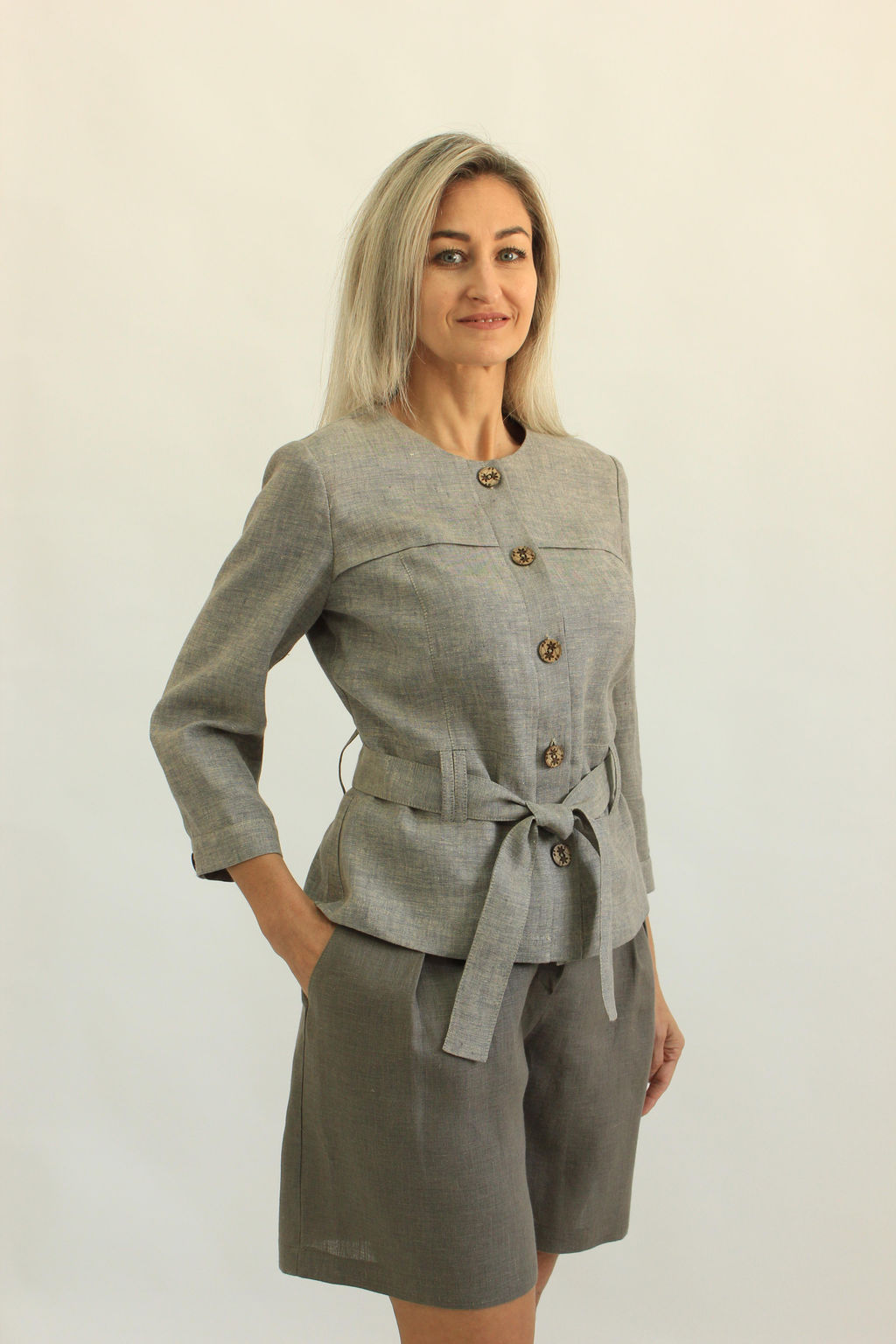 100% ЛЁН Жакет ПРЯМОЙ С ПОЯСОМ - Елецкие узоры фото 2