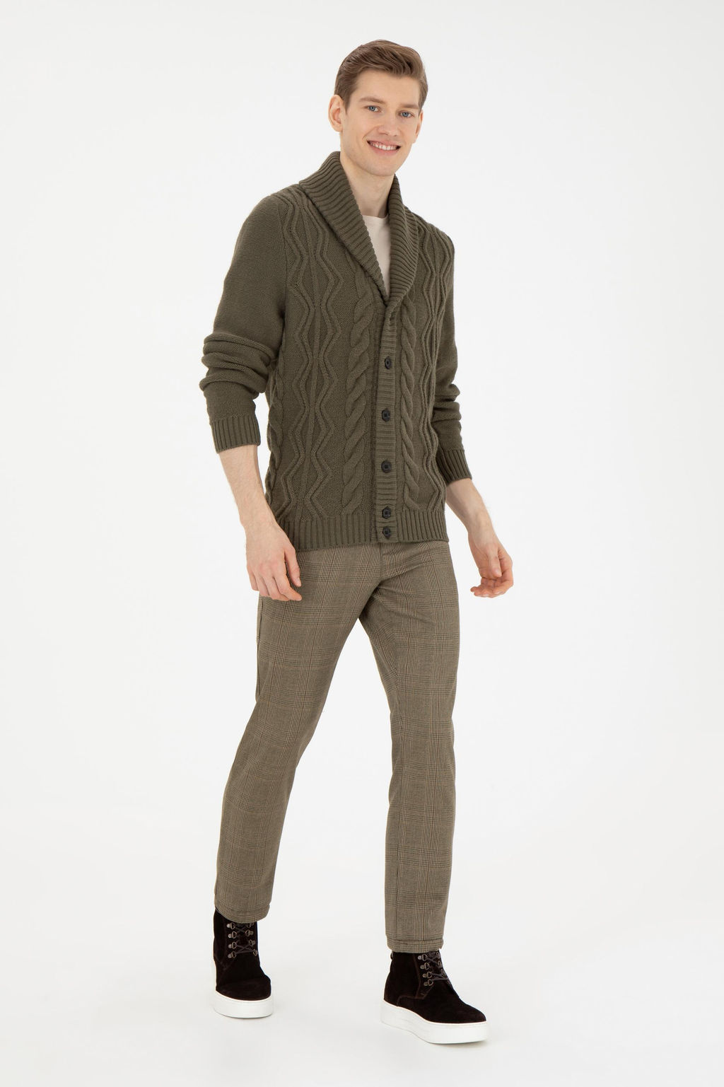 Мужской трикотажный кардиган цвета хаки - U.s. polo assn фото 11