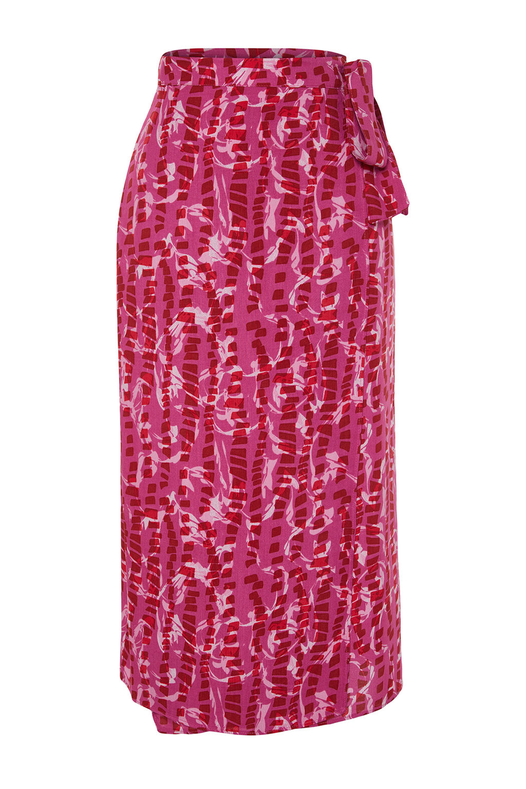 Mor Desenli Kruvaze Viskon Kumas Midi Boy Dokuma Etek TWOSS23ET00294