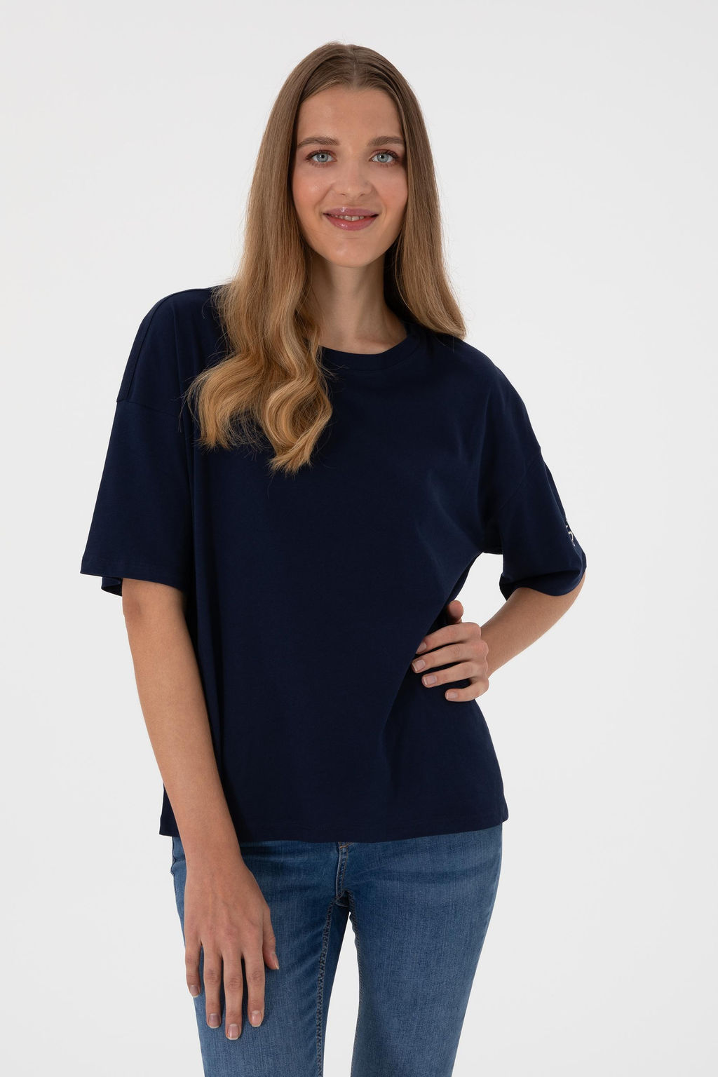 Kad_n Lacivert Oversize Bisiklet Yaka Ti__rt Sepette S_rpriz _ndirim - U.s. polo assn фото 2
