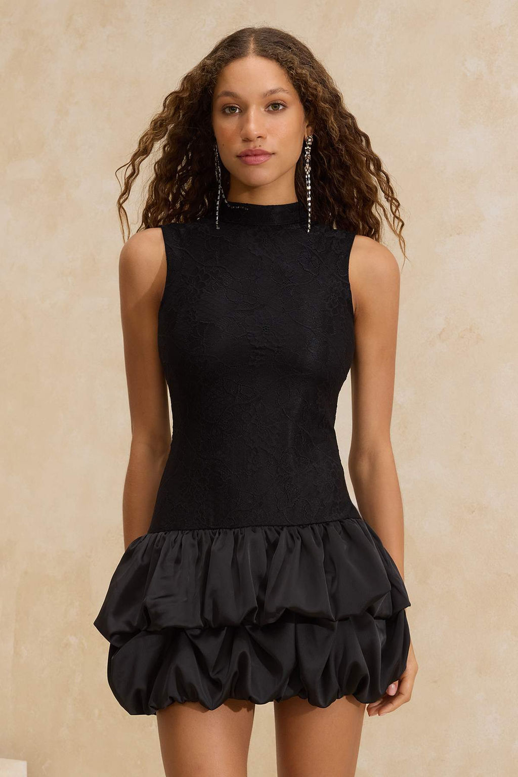 Siyah Balon Etek Detayl? Dantel K?sa / Mini Astarl? S?k/Gece Elbise TPRSS26EL00016 - Trendyolmilla фото 2