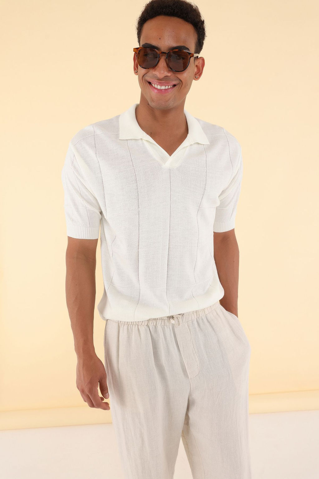 TRENDYOL MAN Ekru Regular Unisex Dokulu Triko Polo Yaka T-shirt TMNSS25PO00024 - Trendyolmilla фото 4
