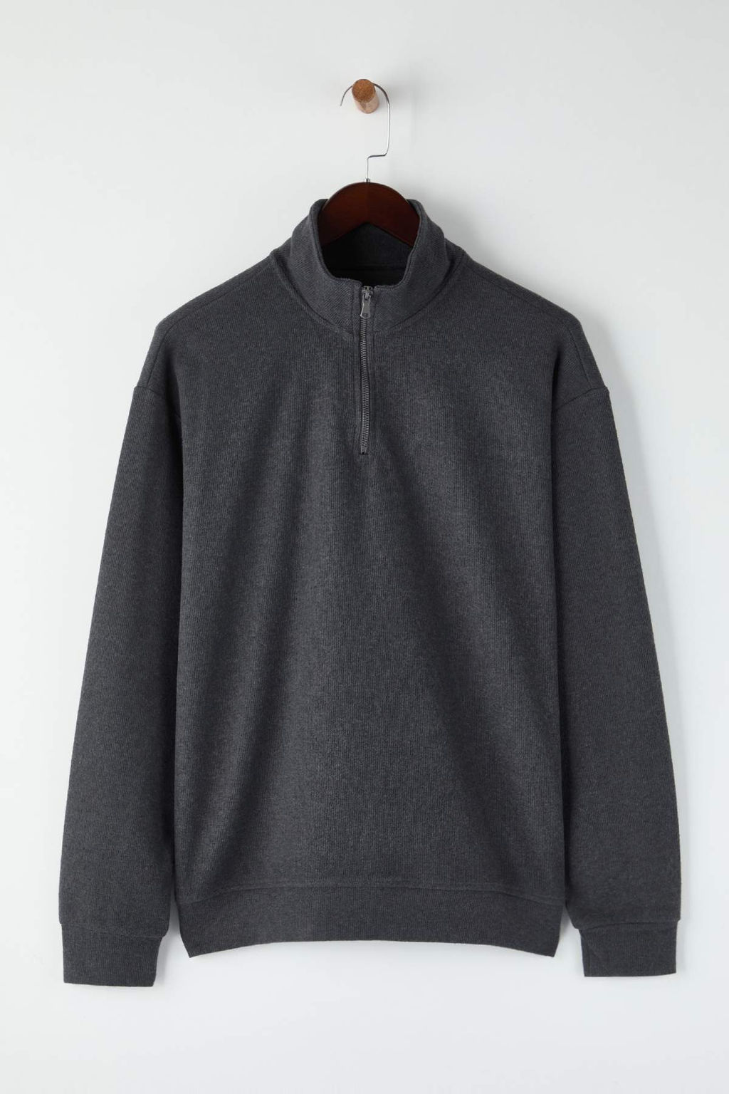 Antrasit Yeni Oversize/Genis Kesim F?rcal? Selanik Dik Yaka Sweatshirt TMNAW26SW00014
