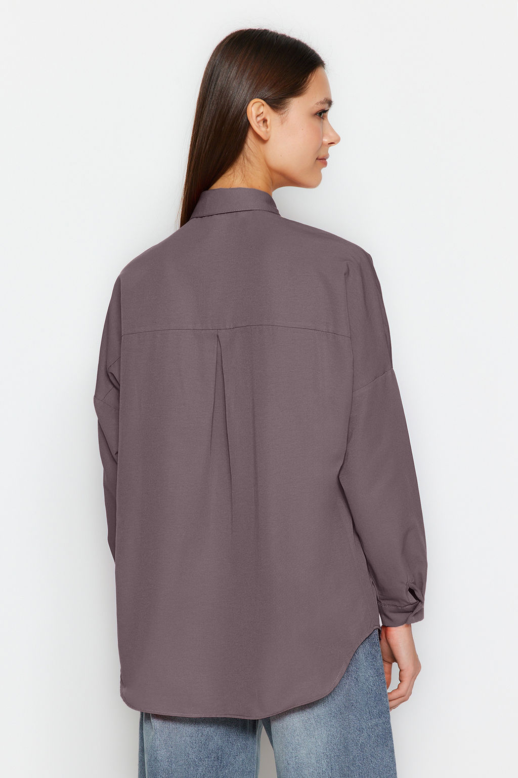 TRENDYOLMILLA Ac?k Mavi Pamuklu Oversize Genis Kal?p Dokuma Gomlek TWOSS22GO0669 фото 16