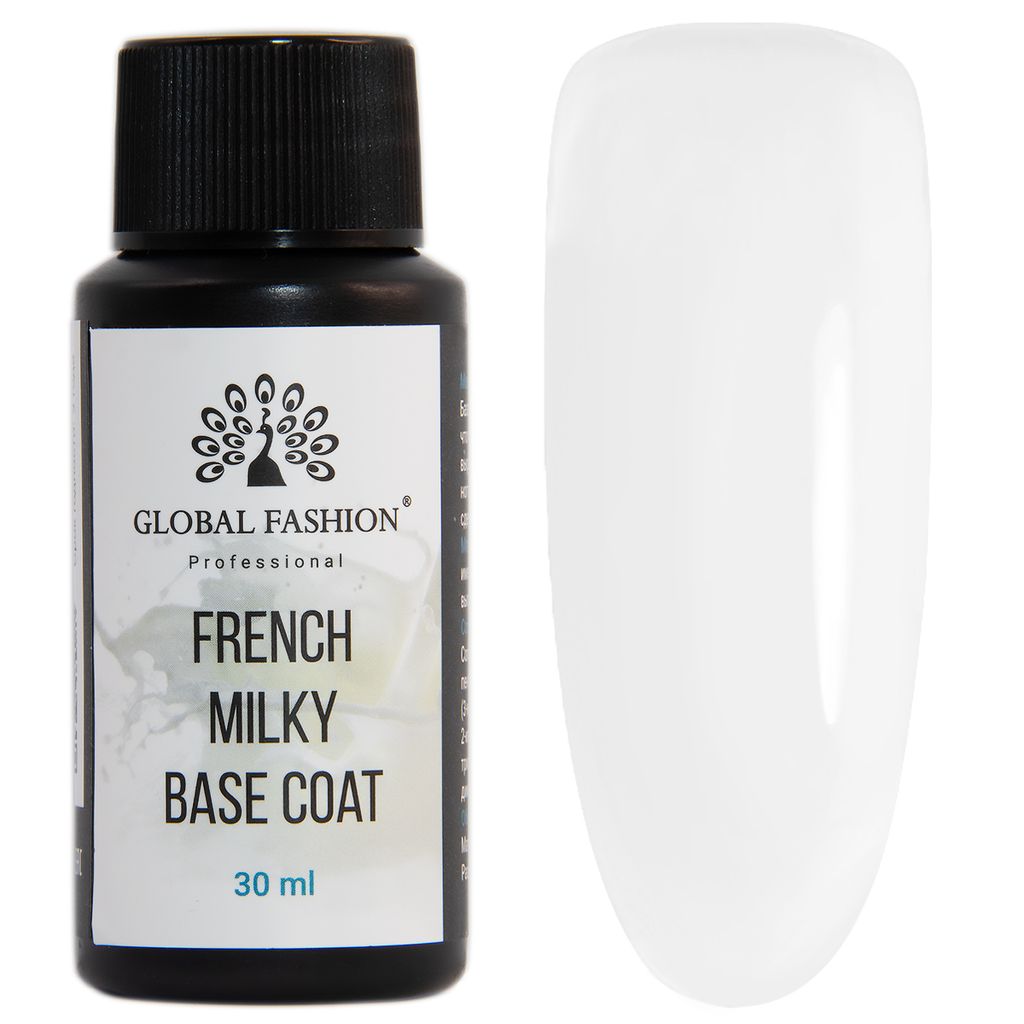 French Milky Base Coat, Молочная каучуковая френч база Global Fashion 30 мл  фото 3