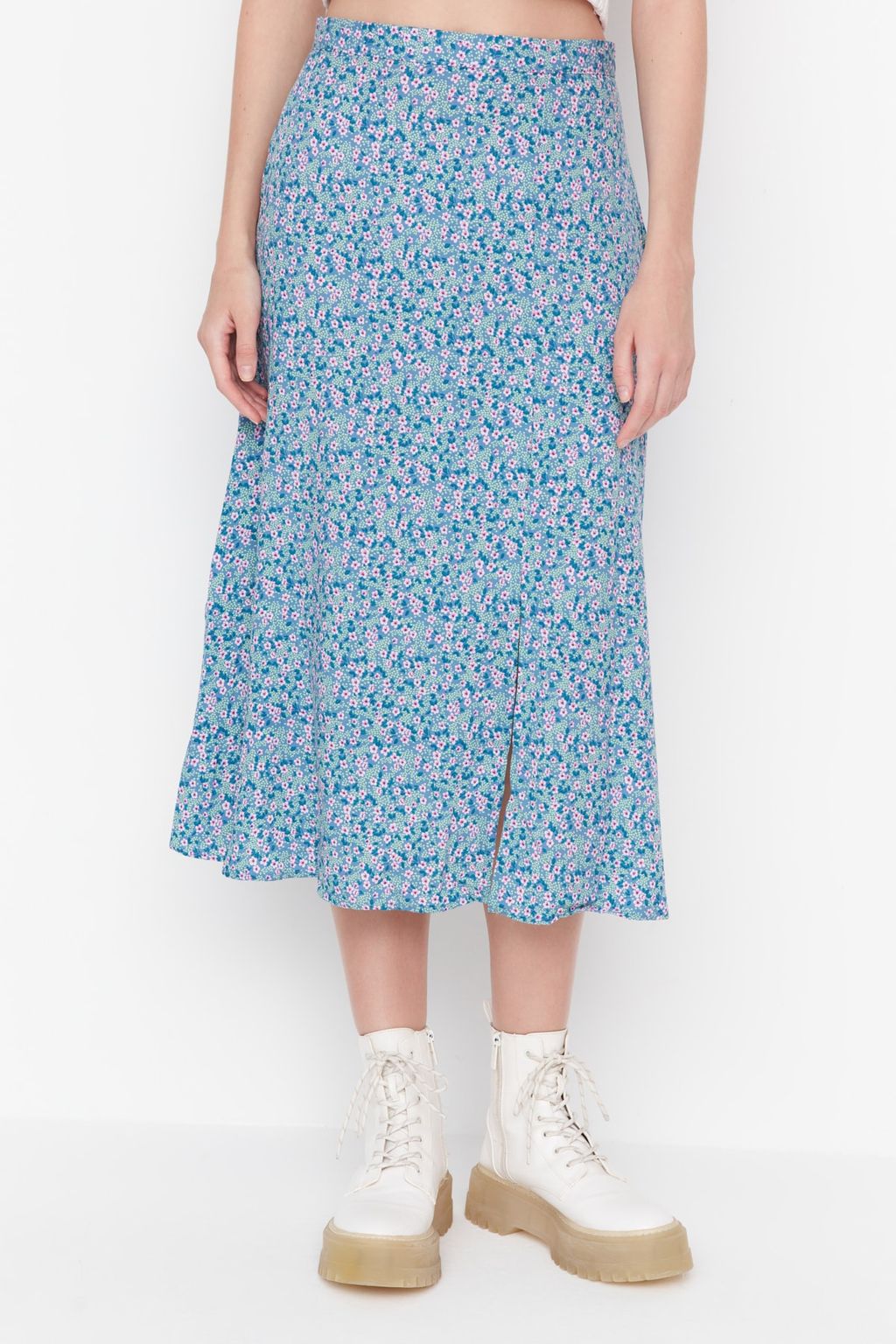 TRENDYOLMILLA Siyah Y?rtmac Detayl? Cicek Desenli Viskon Kumasl? Midi Dokuma Etek TWOSS20ET0230  фото 36