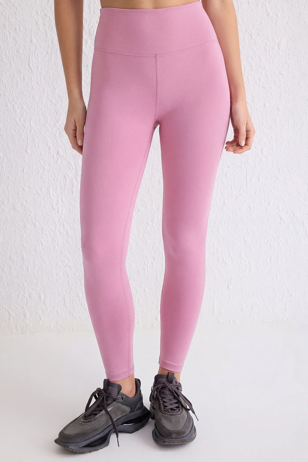 Pembe Soft F?rcal? Kumas Reflektor Bask? Detayl? Tam Boy Orme Spor Tayt THMAW25TY00020