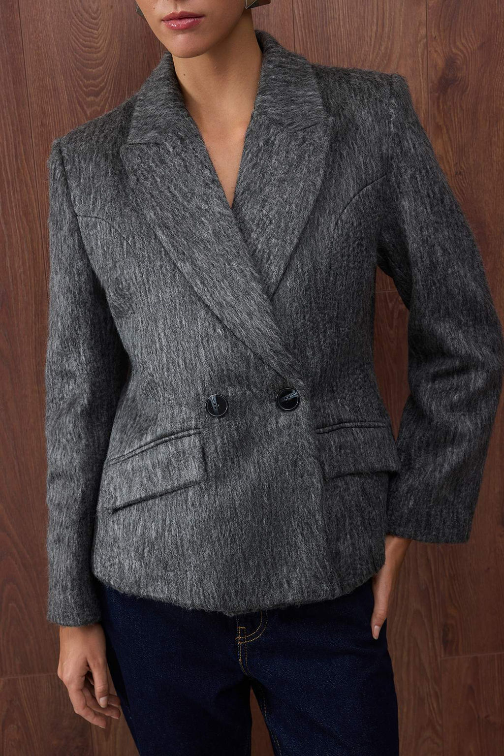 Antrasit Kase Bele Oturan/Fitted Blazer Ceket TWOAW26BC00026 - Trendyolmilla фото 3