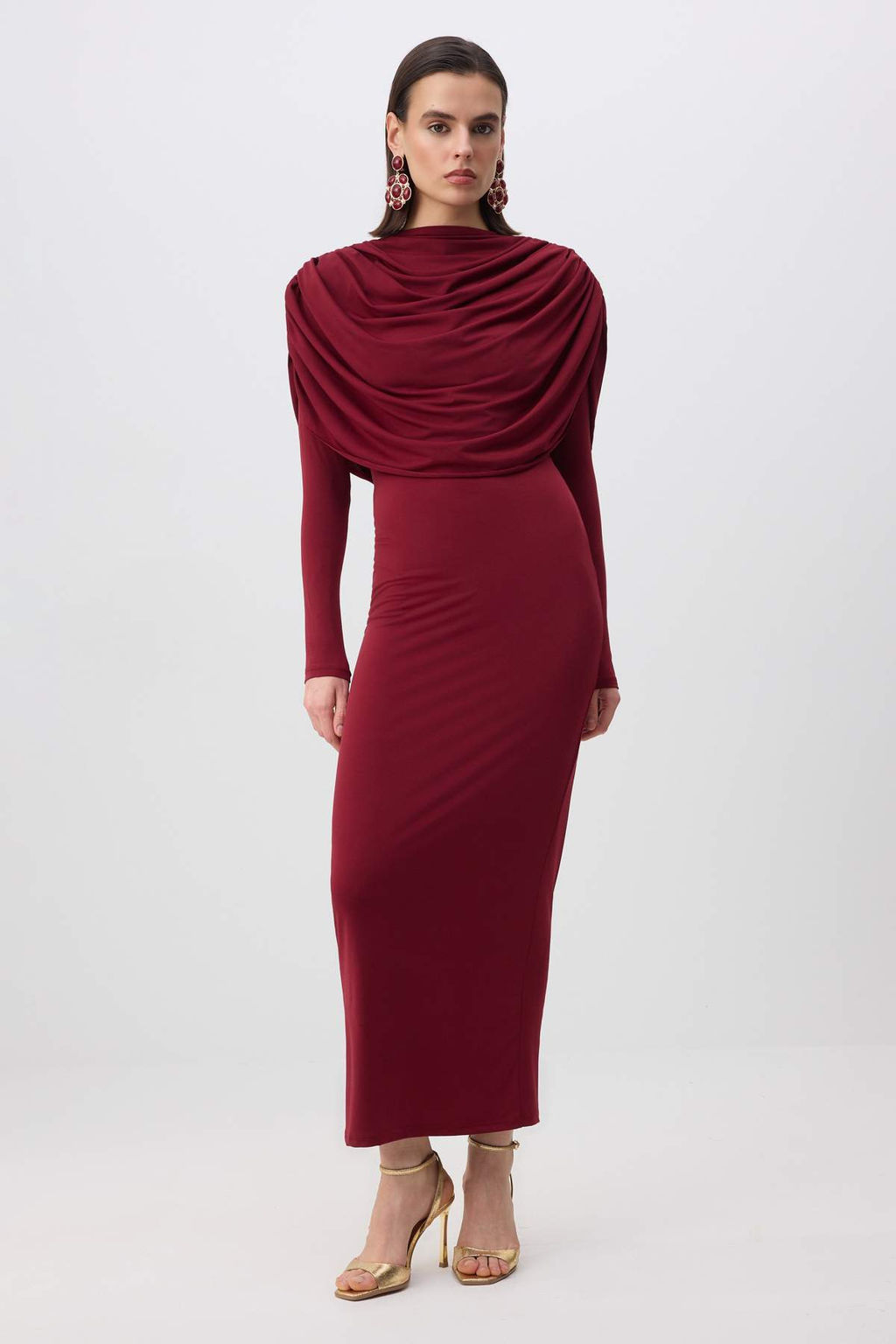 Bordo Yaka Detayl? Orme S?k/Gece Elbisesi TPRAW26EL00158