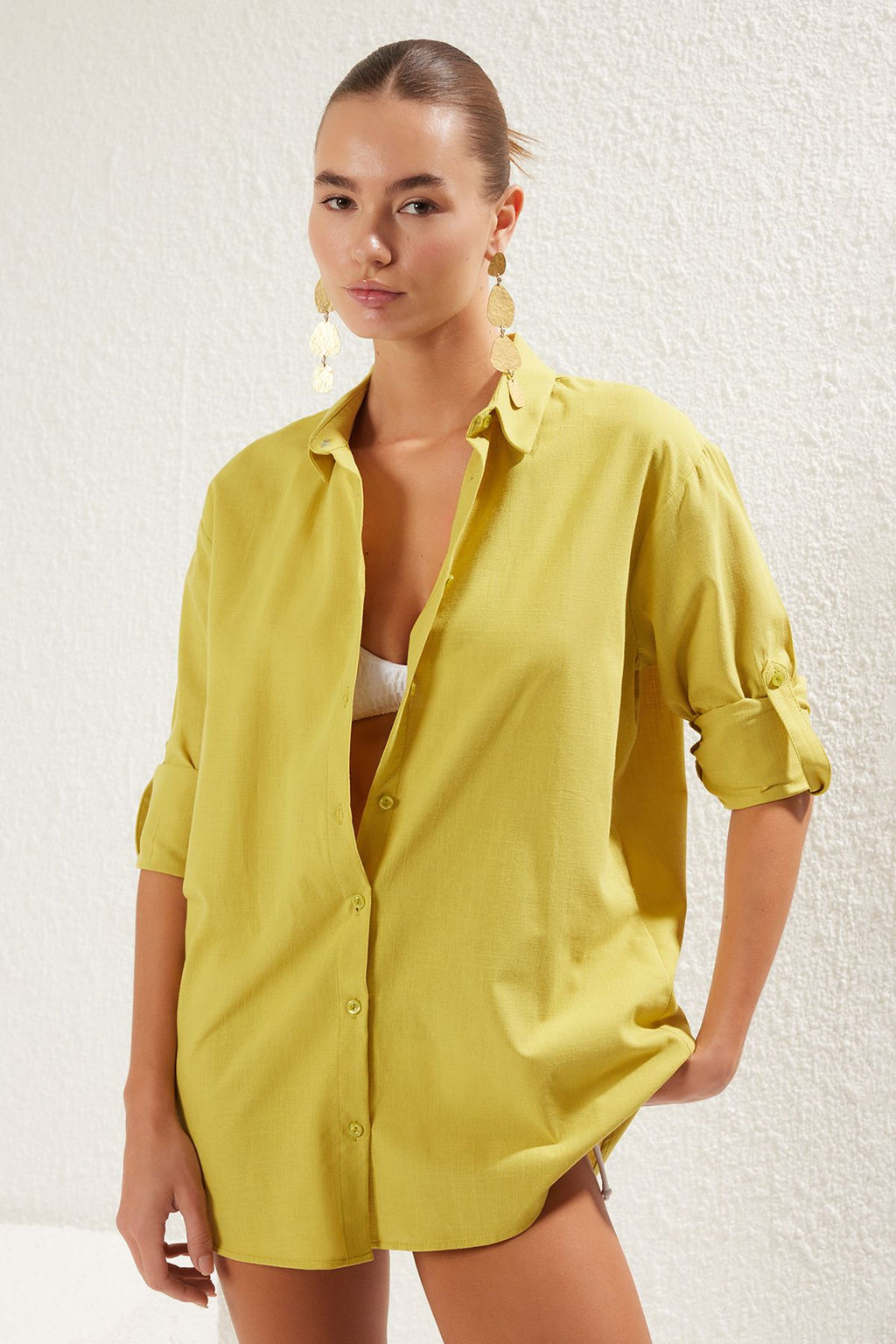 TRENDYOLMILLA Mint Dokuma Flaml? Pamuk Plaj Gomlegi TBESS25GO00012 фото 8