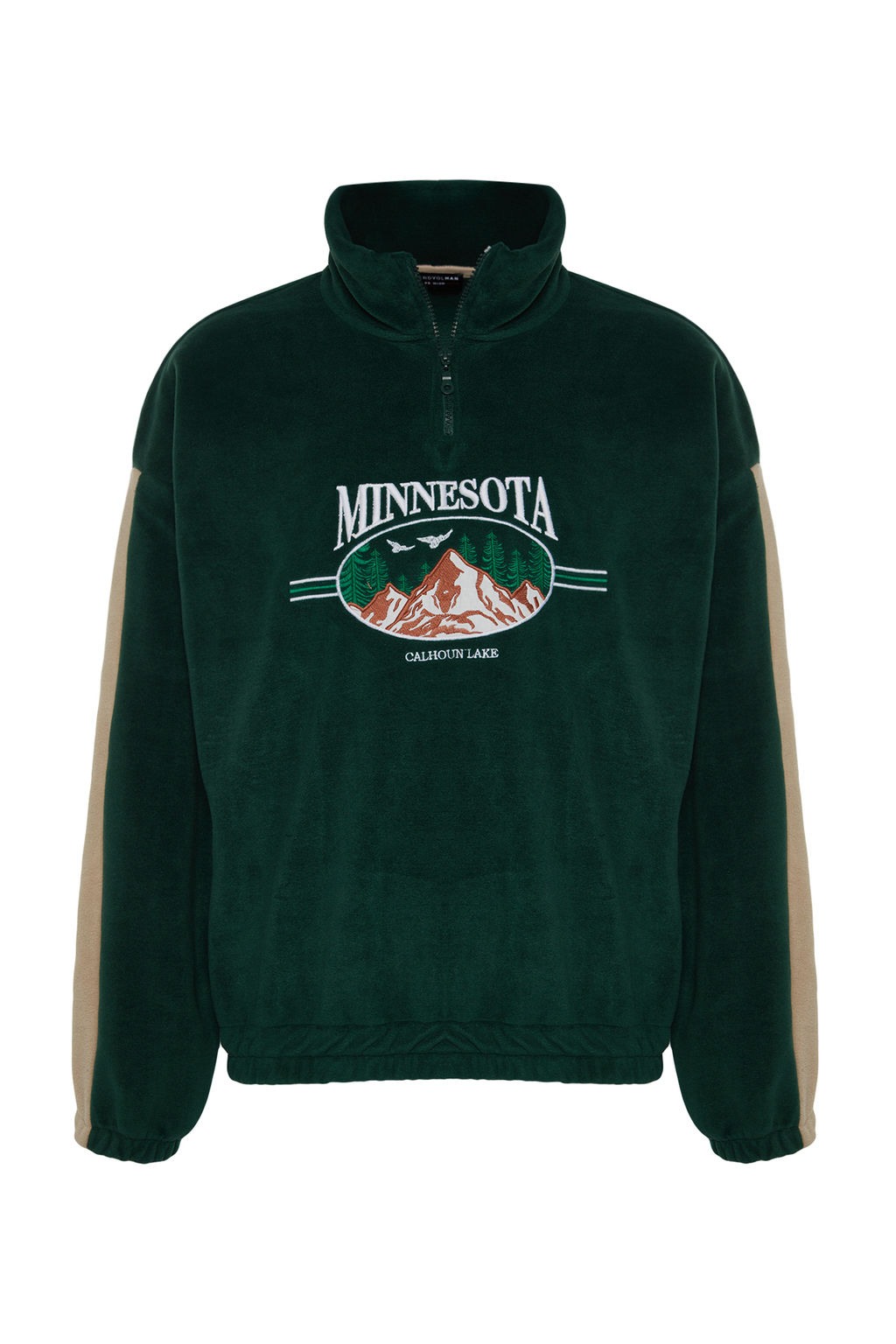 Zumrut Yesili Unisex Oversize/Genis Kesim Dik Yaka Anti-pilling Polar Sweatshirt TMNAW24SW00034