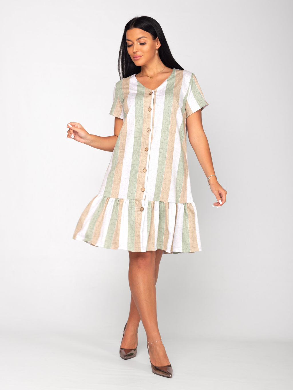 Халат женский кулирка на пуговицах МАЙЯ РОГОЖКА ЗЕЛЕНЬ