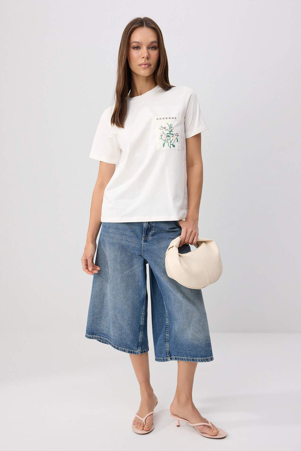 Ekru Nak__l_ Regular/Normal Kal_p %100 Pamuk _rme T-Shirt TWOSS26TS00316 - Trendyolmilla фото 2