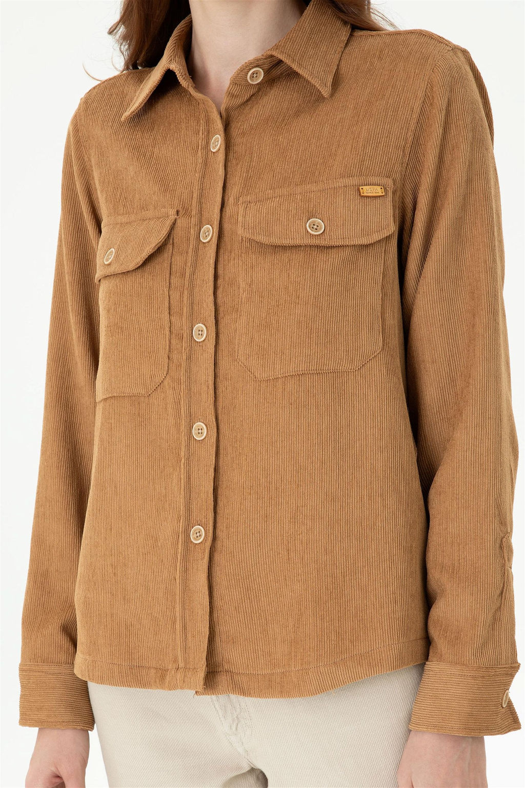 Женская рубашка песочного цвета с длинным рукавом Неожиданная скидка в корзине - U.s. polo assn фото 6