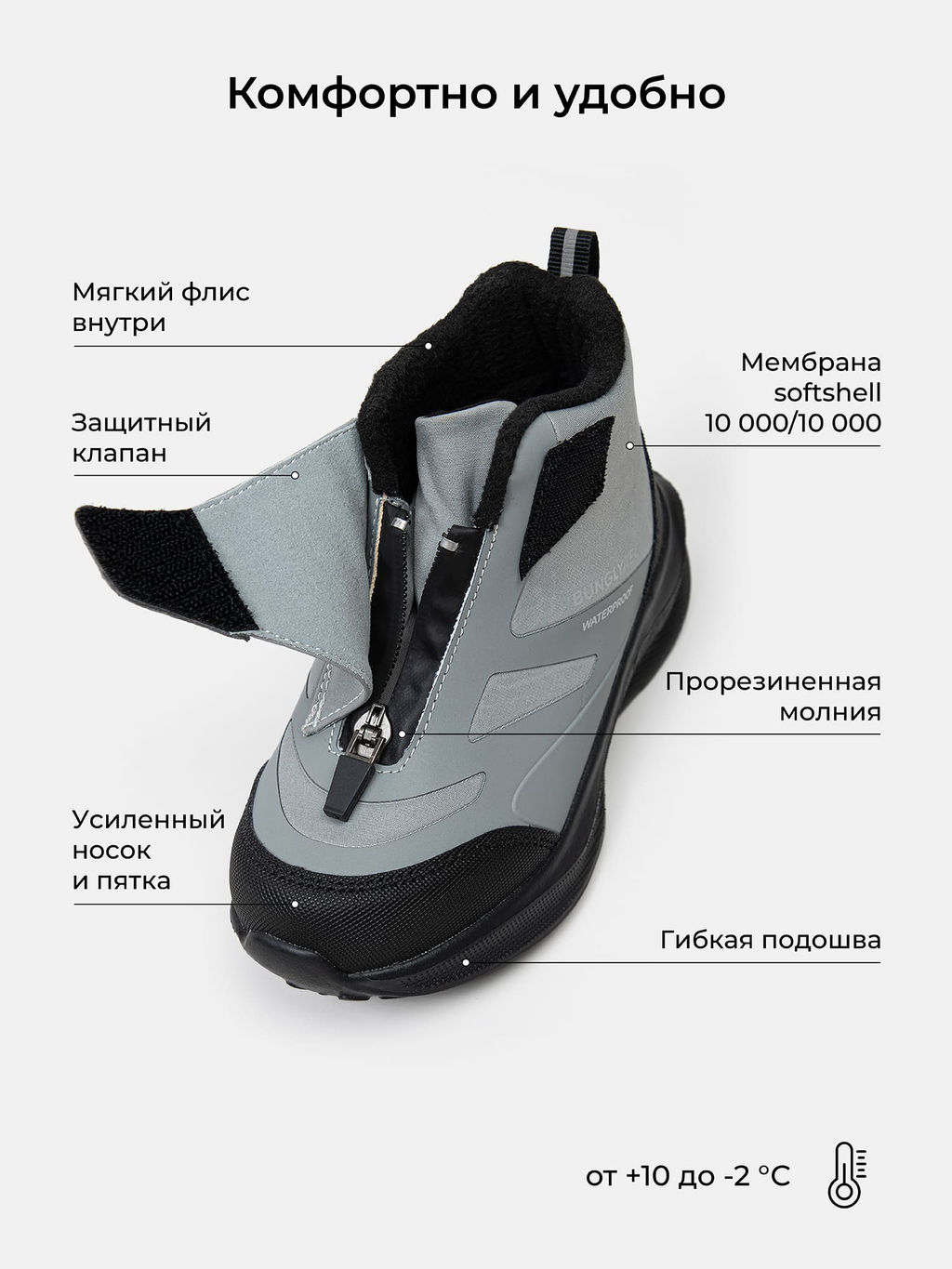 Ботинки демисезонные Серые Bungly tec  фото 2