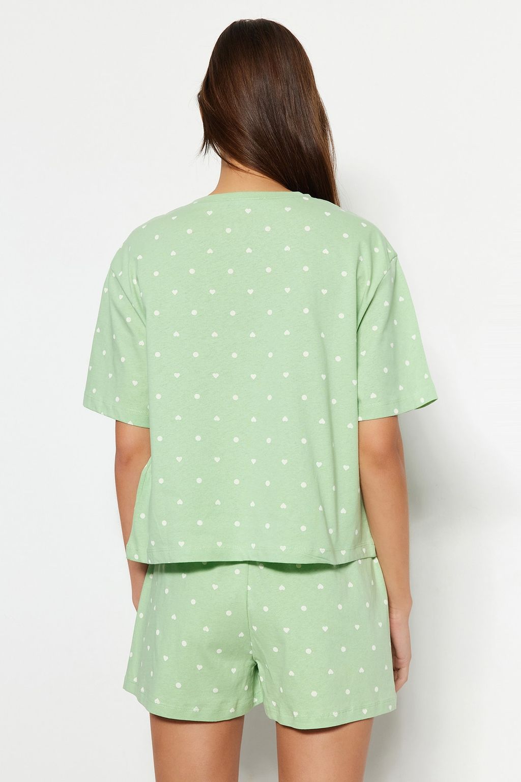 Trendyolmilla Beyaz %100 Pamuklu Puantiyeli ve Kalpli Sortlu Orme Pijama Tak?m? THMSS21PT1485 фото 27