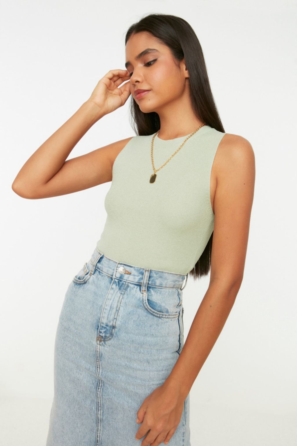 Mint Bisiklet Yaka Crop Bluz TWOSS21BZ0098